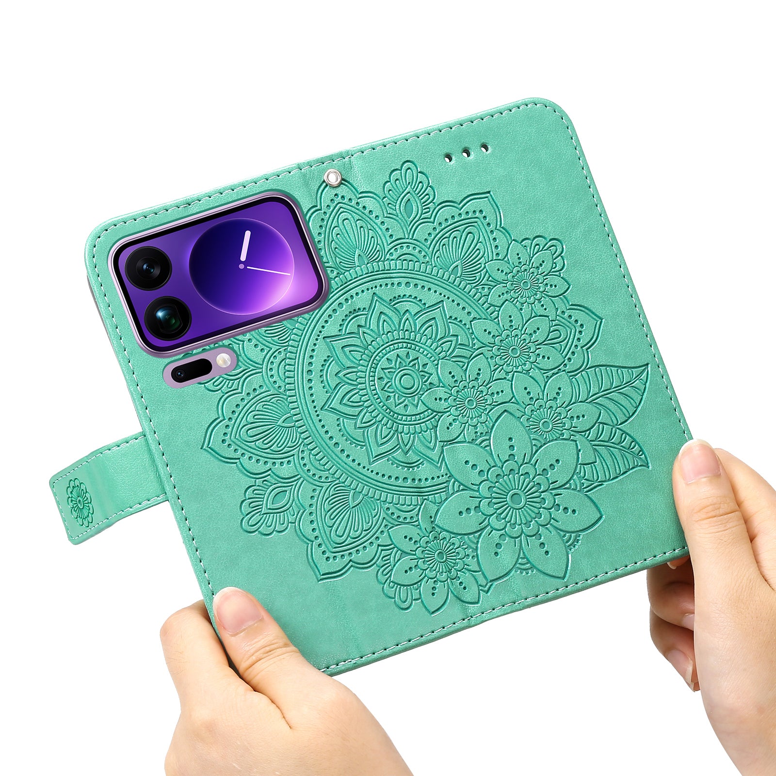 For Xiaomi 17 Pro Max Case Floral Pattern PU Leather Wallet Stand Phone Cover - Green