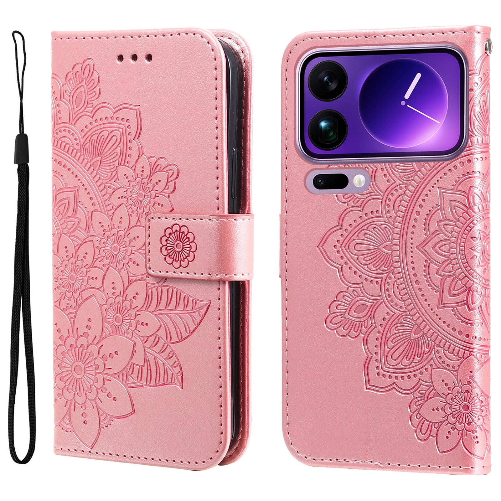 For Xiaomi 17 Pro Max Case Floral Pattern PU Leather Wallet Stand Phone Cover - Pink