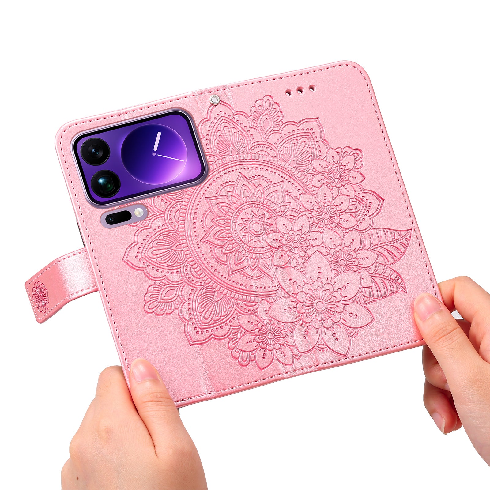 For Xiaomi 17 Pro Max Case Floral Pattern PU Leather Wallet Stand Phone Cover - Pink