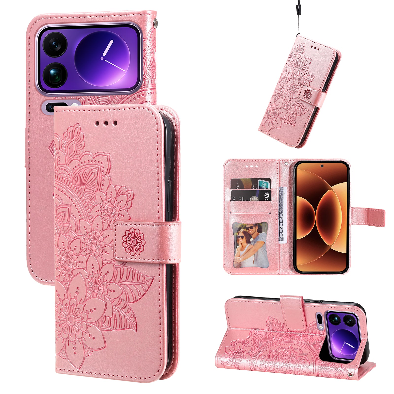 For Xiaomi 17 Pro Max Case Floral Pattern PU Leather Wallet Stand Phone Cover - Pink