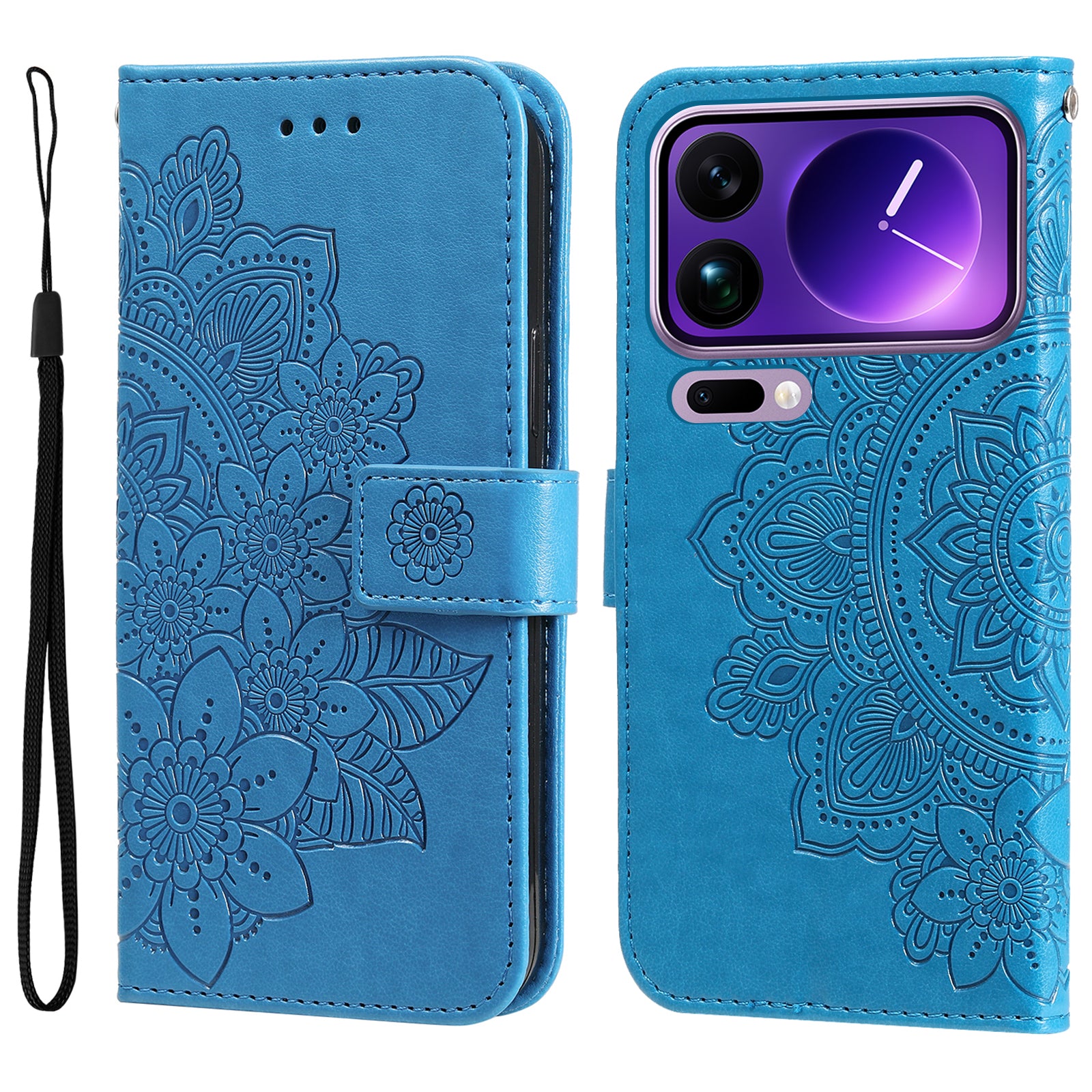 For Xiaomi 17 Pro Max Case Floral Pattern PU Leather Wallet Stand Phone Cover - Blue