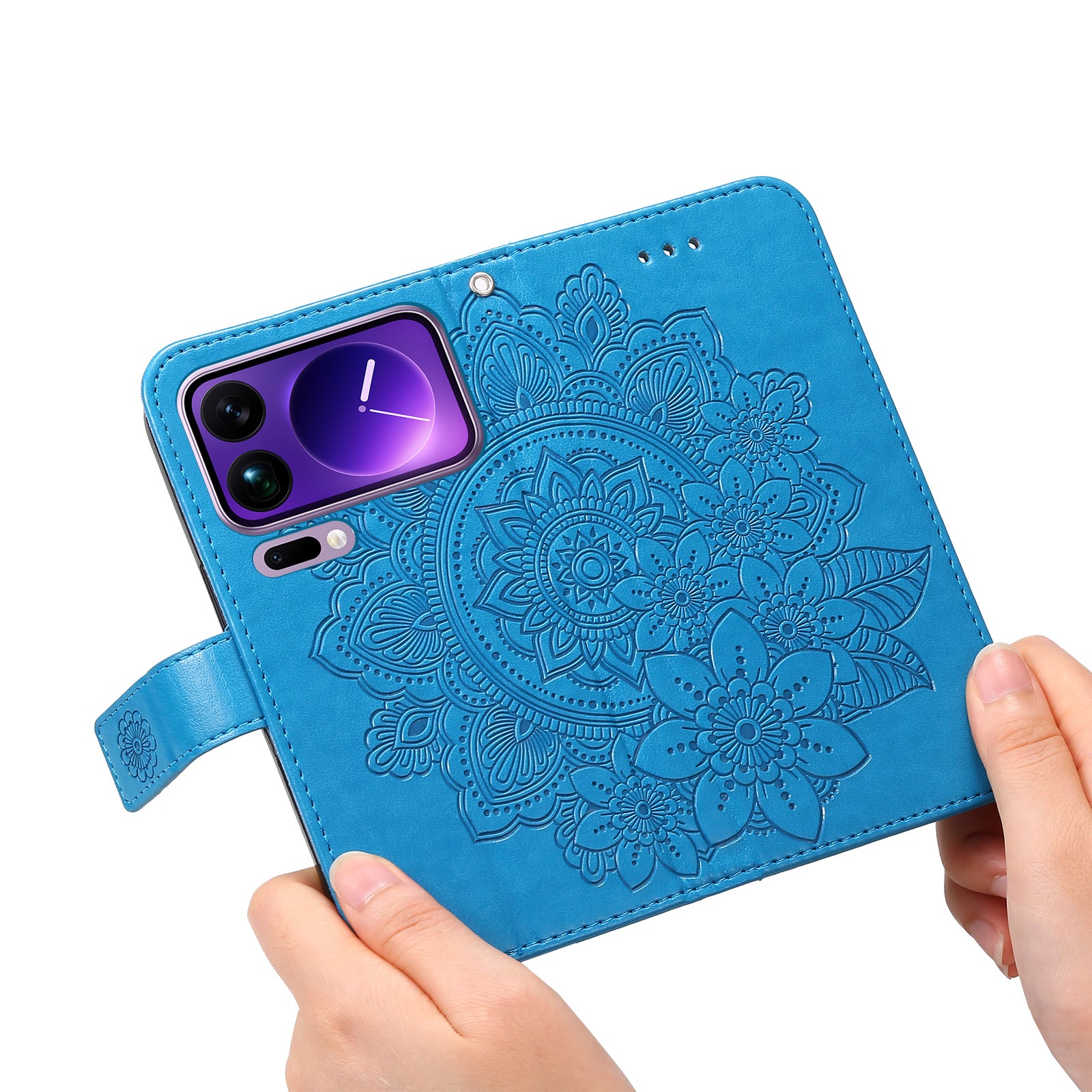 For Xiaomi 17 Pro Max Case Floral Pattern PU Leather Wallet Stand Phone Cover - Blue