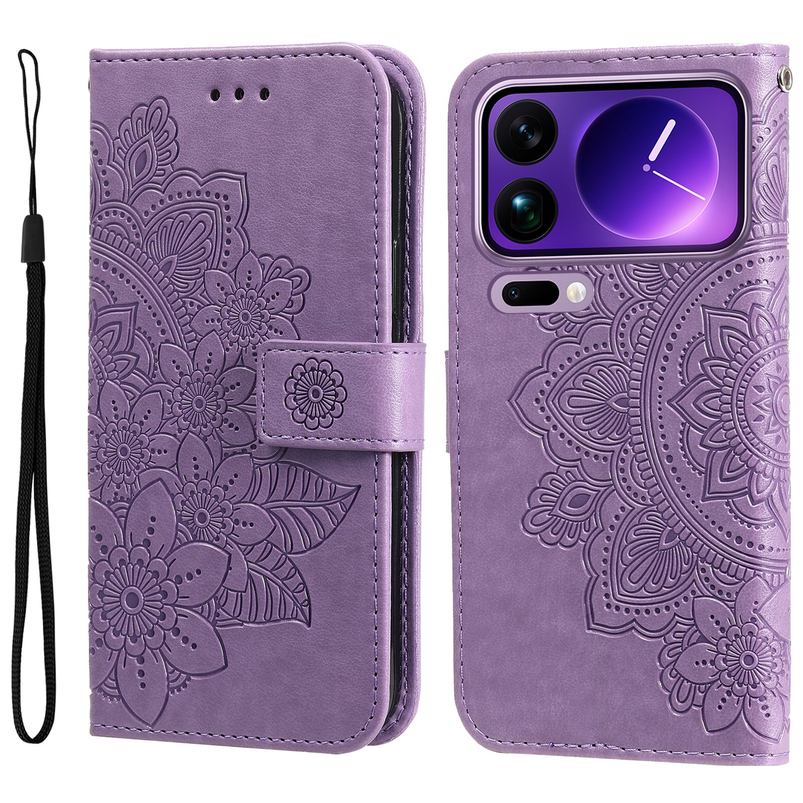 For Xiaomi 17 Pro Max Case Floral Pattern PU Leather Wallet Stand Phone Cover - Purple