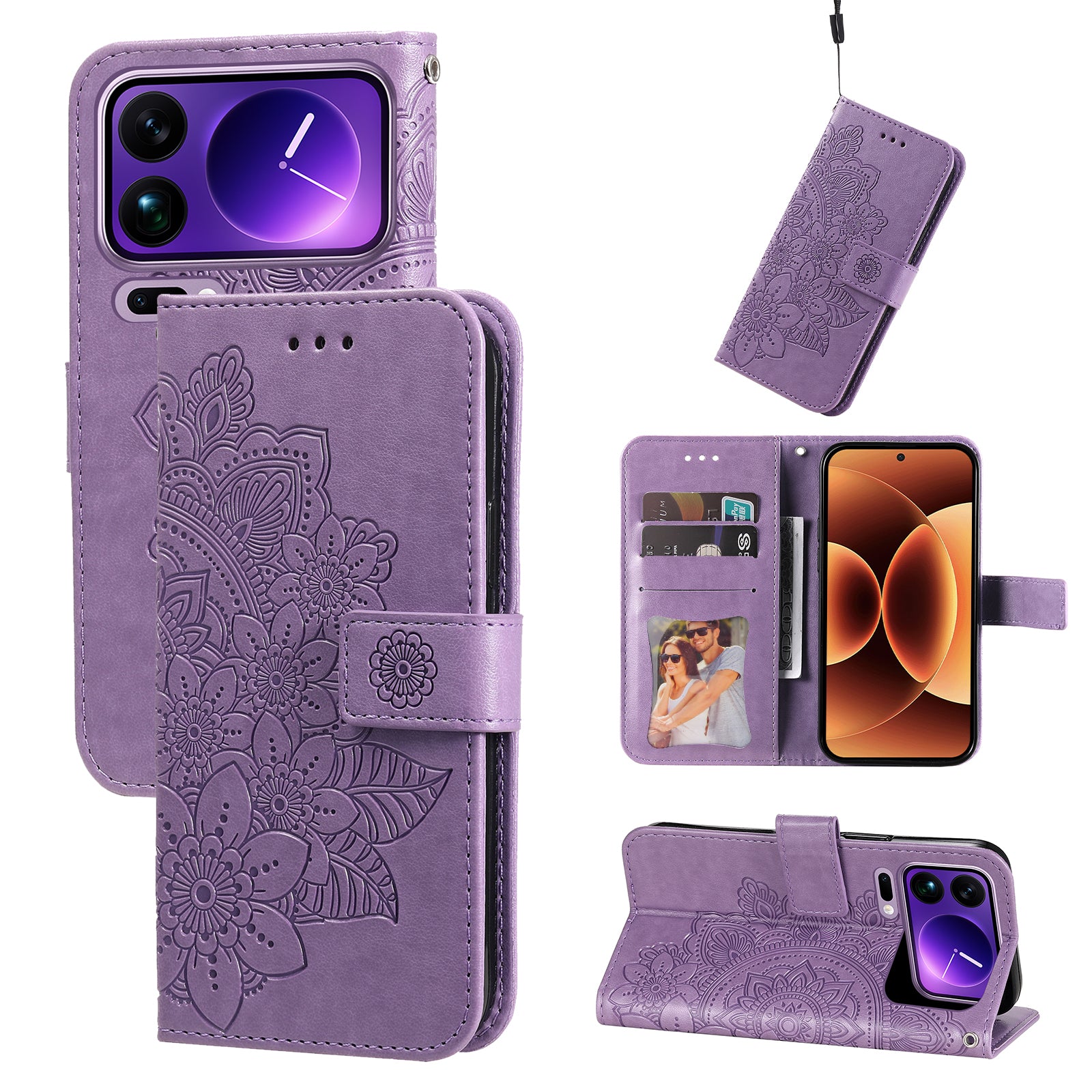 For Xiaomi 17 Pro Max Case Floral Pattern PU Leather Wallet Stand Phone Cover - Purple