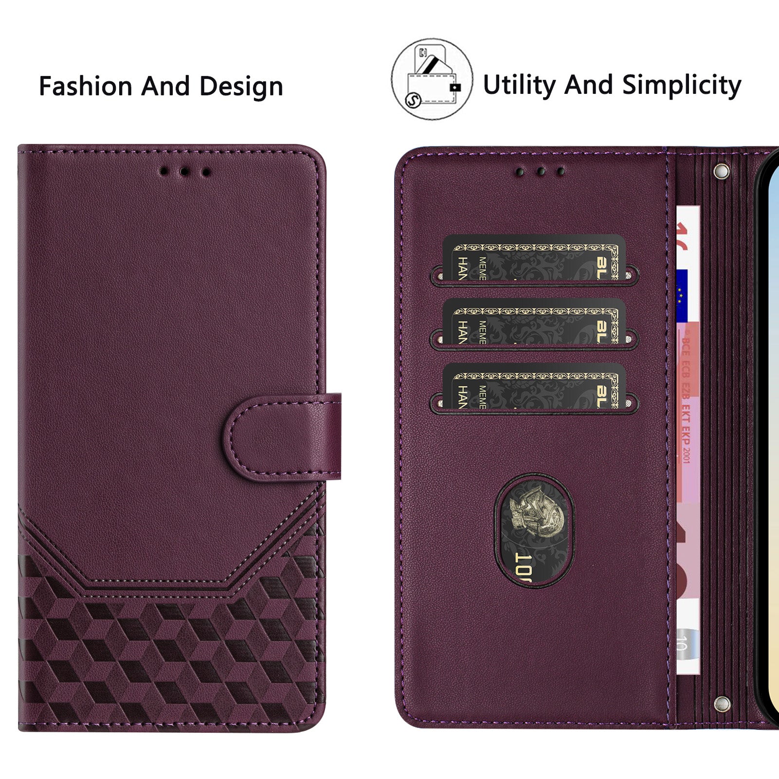 For-Samsung-Galaxy-S26-Ultra-Case-Imprinted-Honeycomb-RFID-Blocking-Leather-Phone-Cover-with-Strap-Dark-Purple