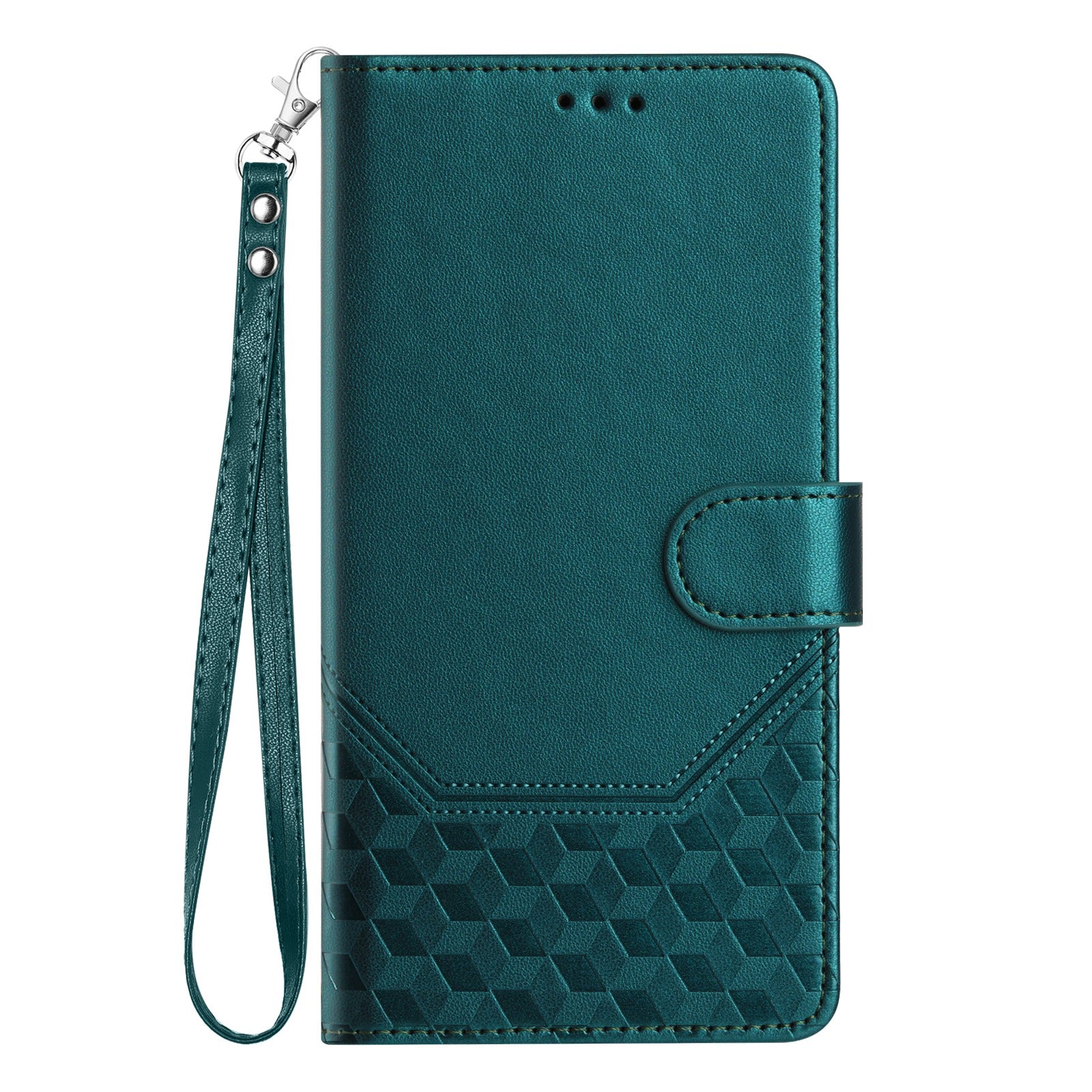 For-Samsung-Galaxy-S26-Ultra-Case-Imprinted-Honeycomb-RFID-Blocking-Leather-Phone-Cover-with-Strap-Green
