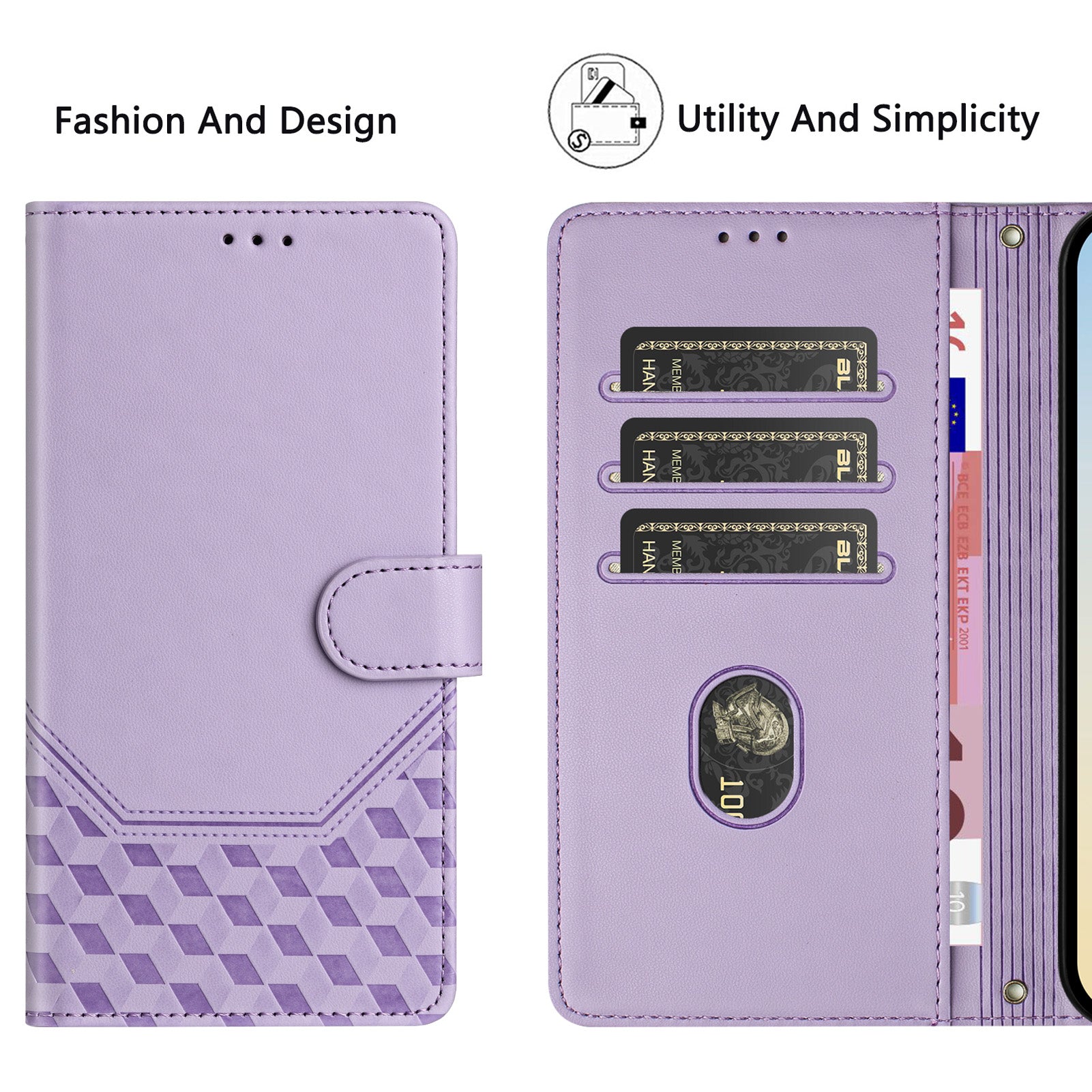 For-Samsung-Galaxy-S26-Ultra-Case-Imprinted-Honeycomb-RFID-Blocking-Leather-Phone-Cover-with-Strap-Light-Purple