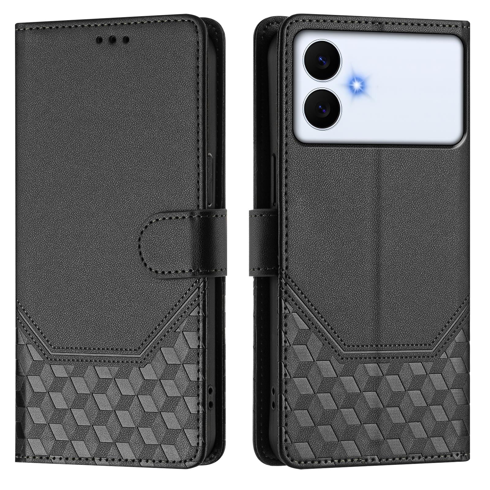 For-Samsung-Galaxy-S26-Edge-Case-Imprinted-Honeycomb-RFID-Blocking-Leather-Phone-Cover-with-Strap-Black