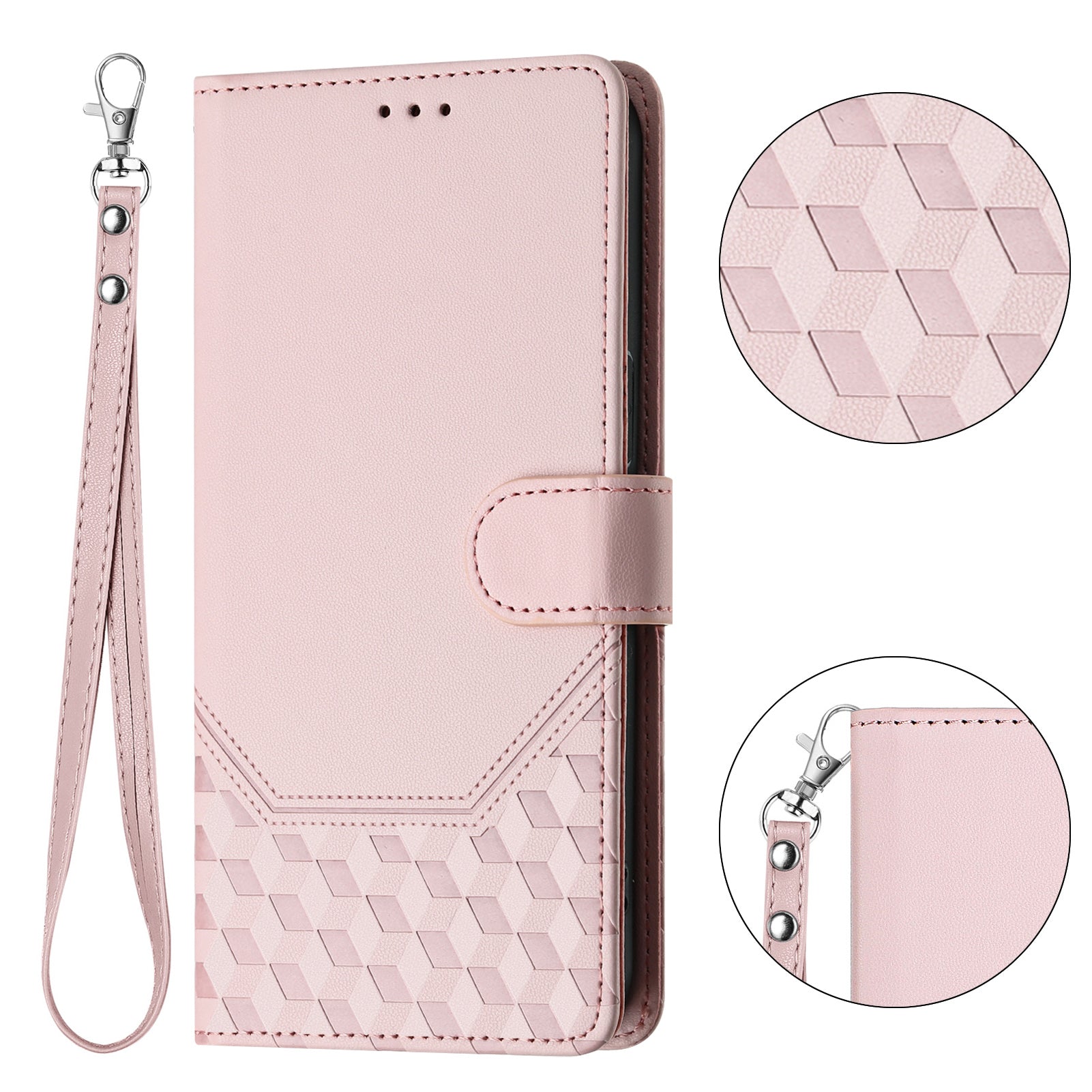 For-Samsung-Galaxy-S26-Edge-Case-Imprinted-Honeycomb-RFID-Blocking-Leather-Phone-Cover-with-Strap-Pink