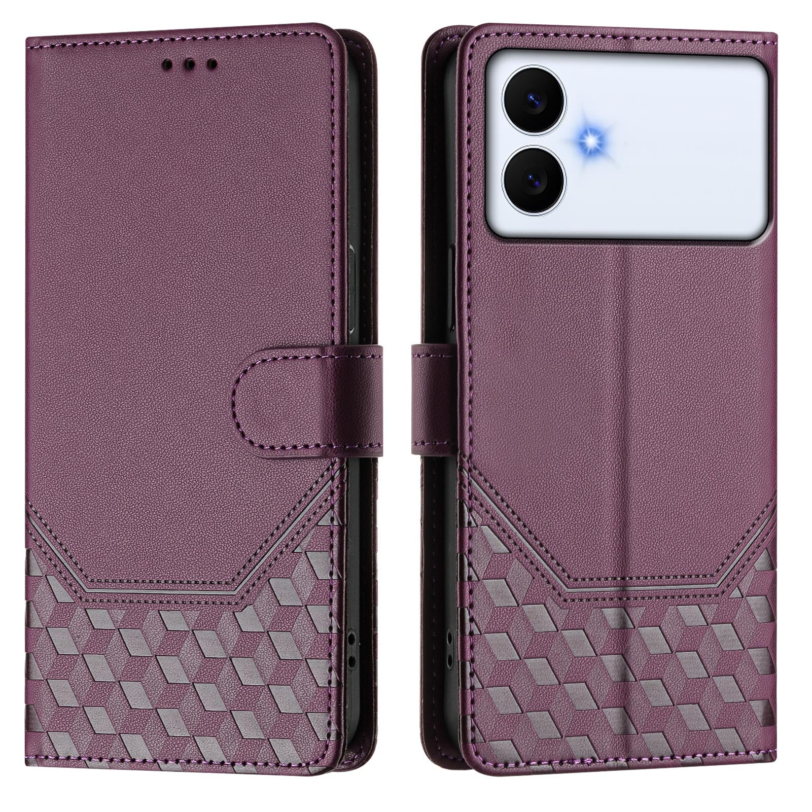 For-Samsung-Galaxy-S26-Edge-Case-Imprinted-Honeycomb-RFID-Blocking-Leather-Phone-Cover-with-Strap-Dark-Purple
