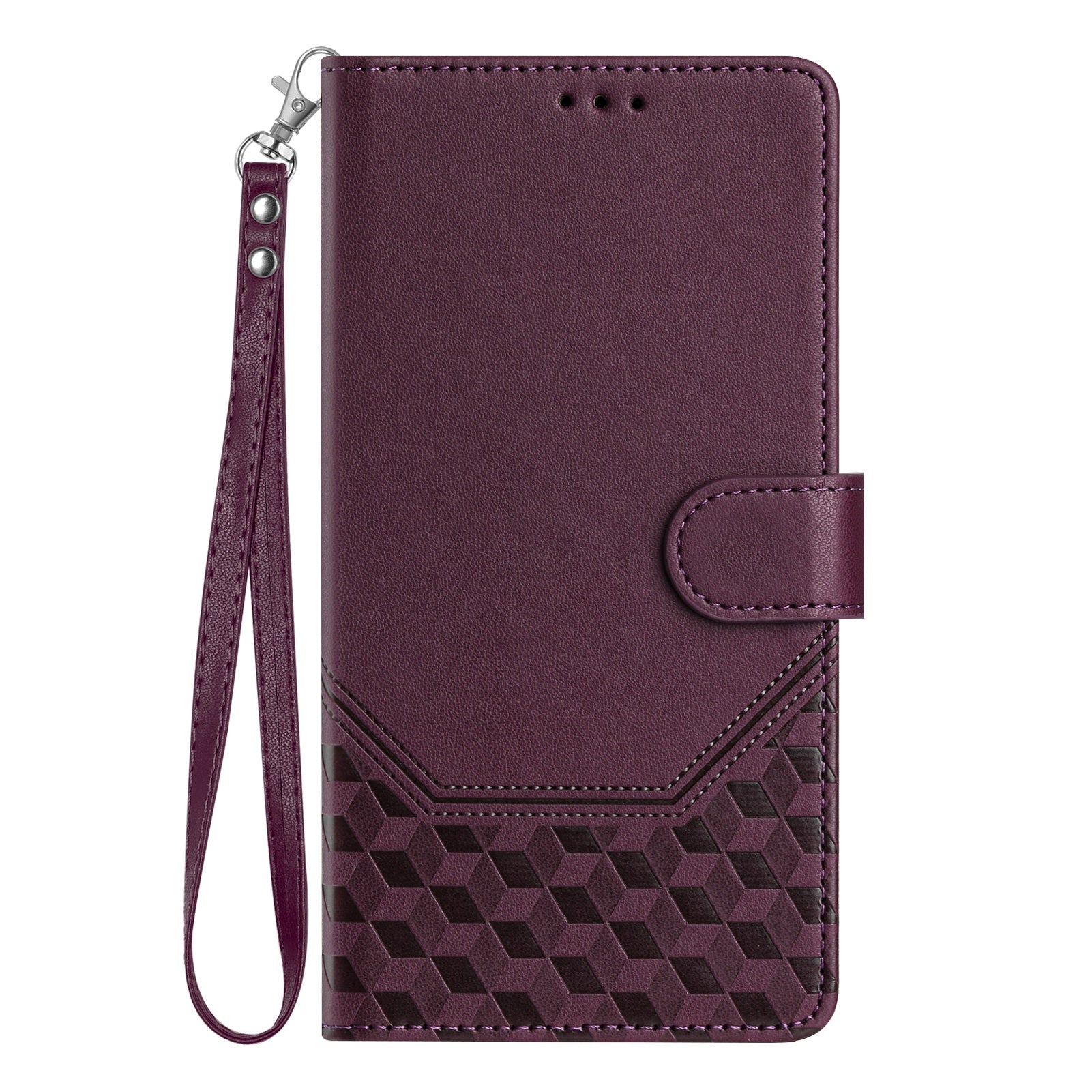 For-Samsung-Galaxy-S26-Edge-Case-Imprinted-Honeycomb-RFID-Blocking-Leather-Phone-Cover-with-Strap-Dark-Purple
