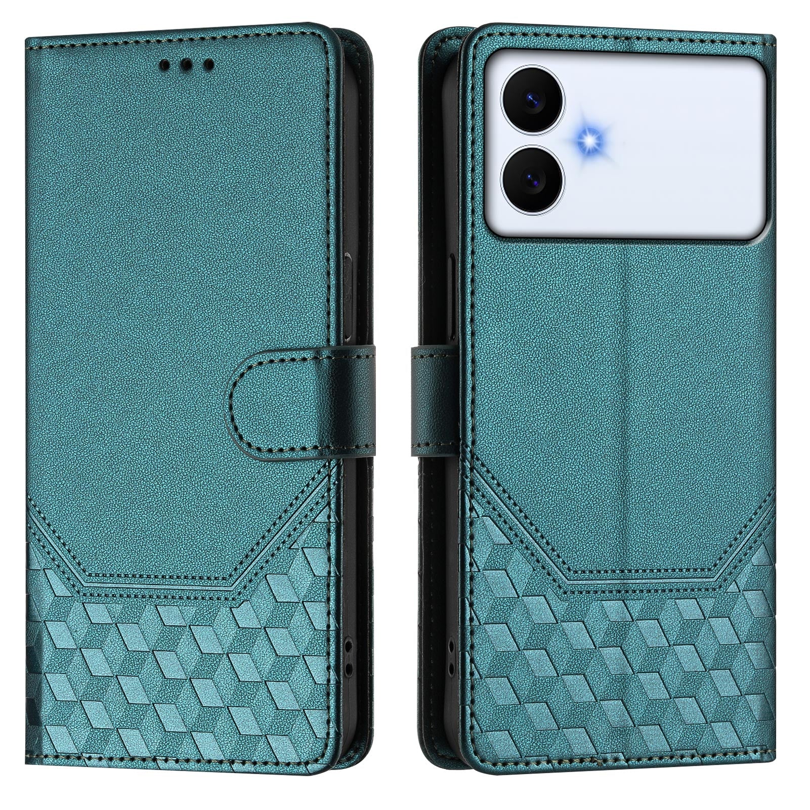 For-Samsung-Galaxy-S26-Edge-Case-Imprinted-Honeycomb-RFID-Blocking-Leather-Phone-Cover-with-Strap-Green