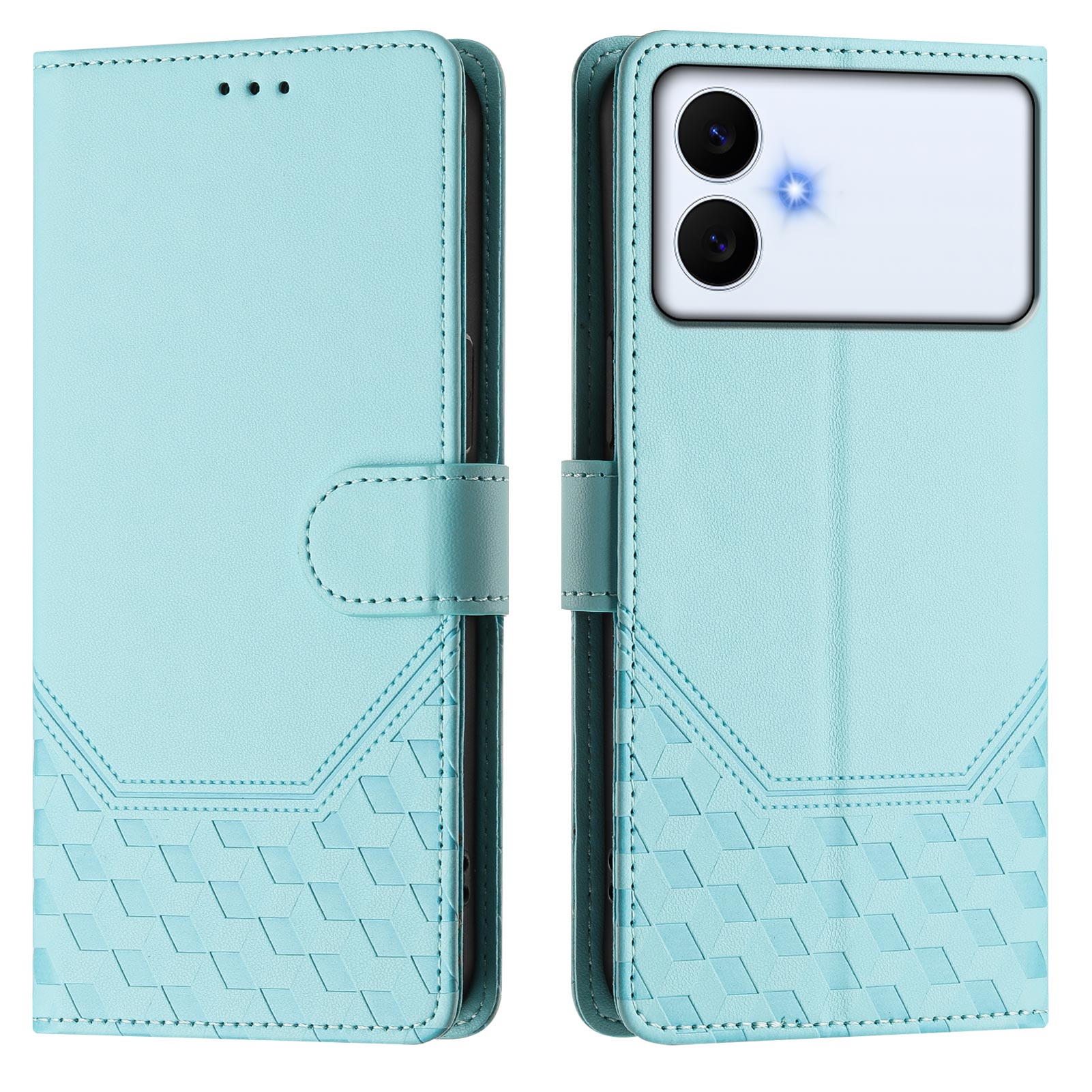 For-Samsung-Galaxy-S26-Edge-Case-Imprinted-Honeycomb-RFID-Blocking-Leather-Phone-Cover-with-Strap-Mint-Green