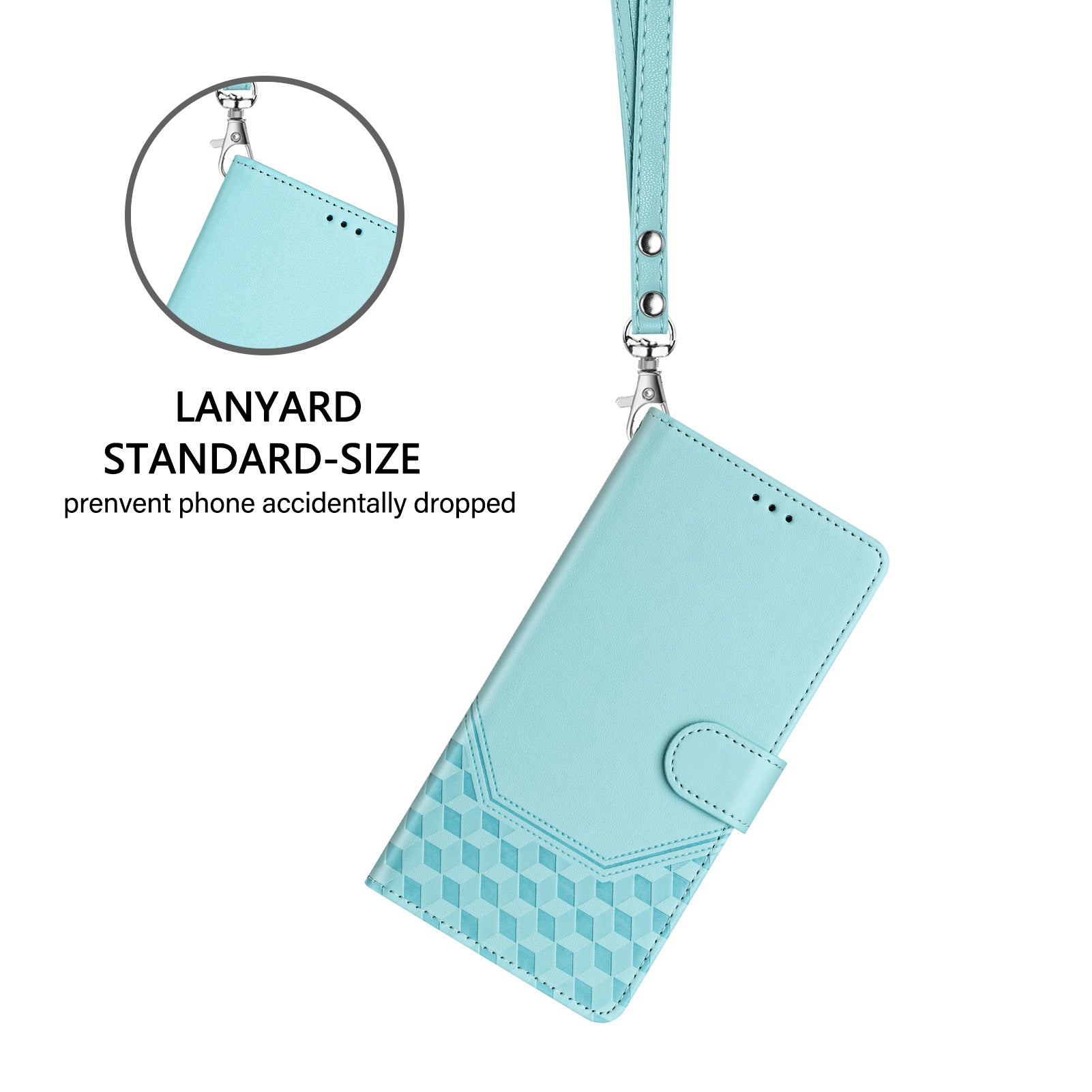 For-Samsung-Galaxy-S26-Edge-Case-Imprinted-Honeycomb-RFID-Blocking-Leather-Phone-Cover-with-Strap-Mint-Green