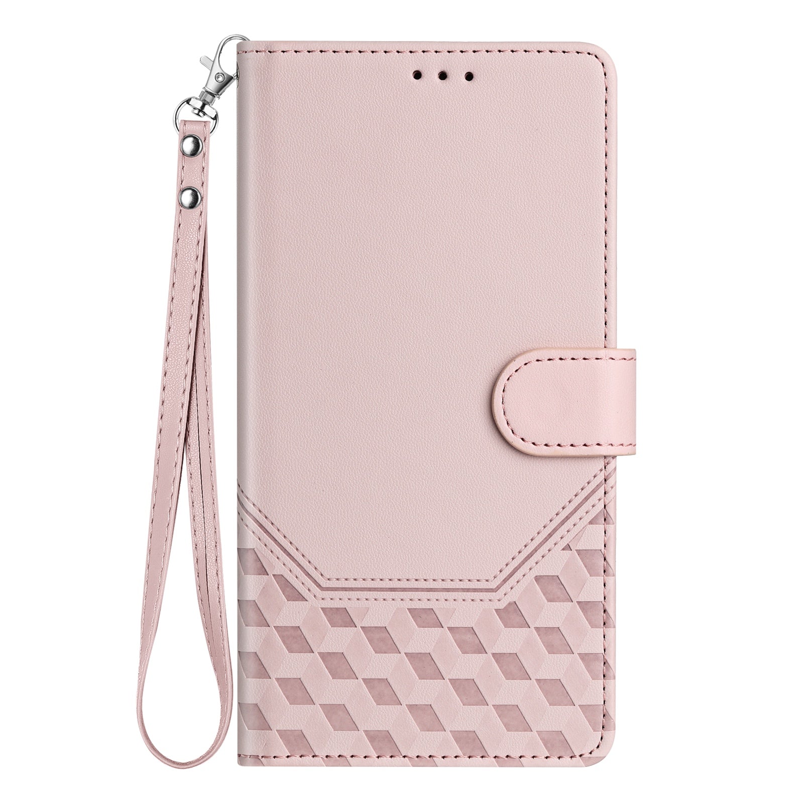 For-Samsung-Galaxy-S26-/-S26-Pro-Case-Imprinted-Honeycomb-RFID-Blocking-Leather-Phone-Cover-with-Strap-Pink