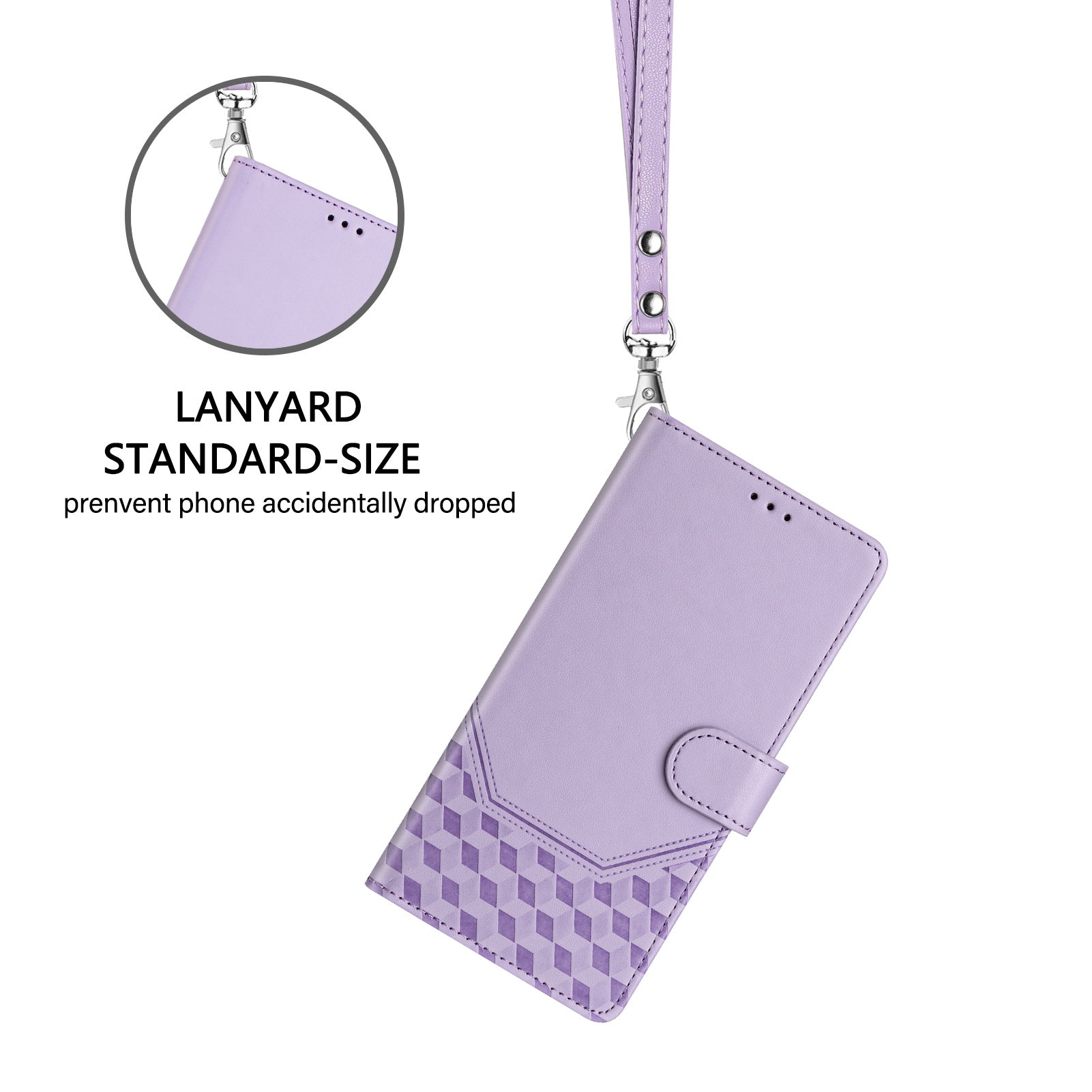 For-Samsung-Galaxy-S26-/-S26-Pro-Case-Imprinted-Honeycomb-RFID-Blocking-Leather-Phone-Cover-with-Strap-Light-Purple