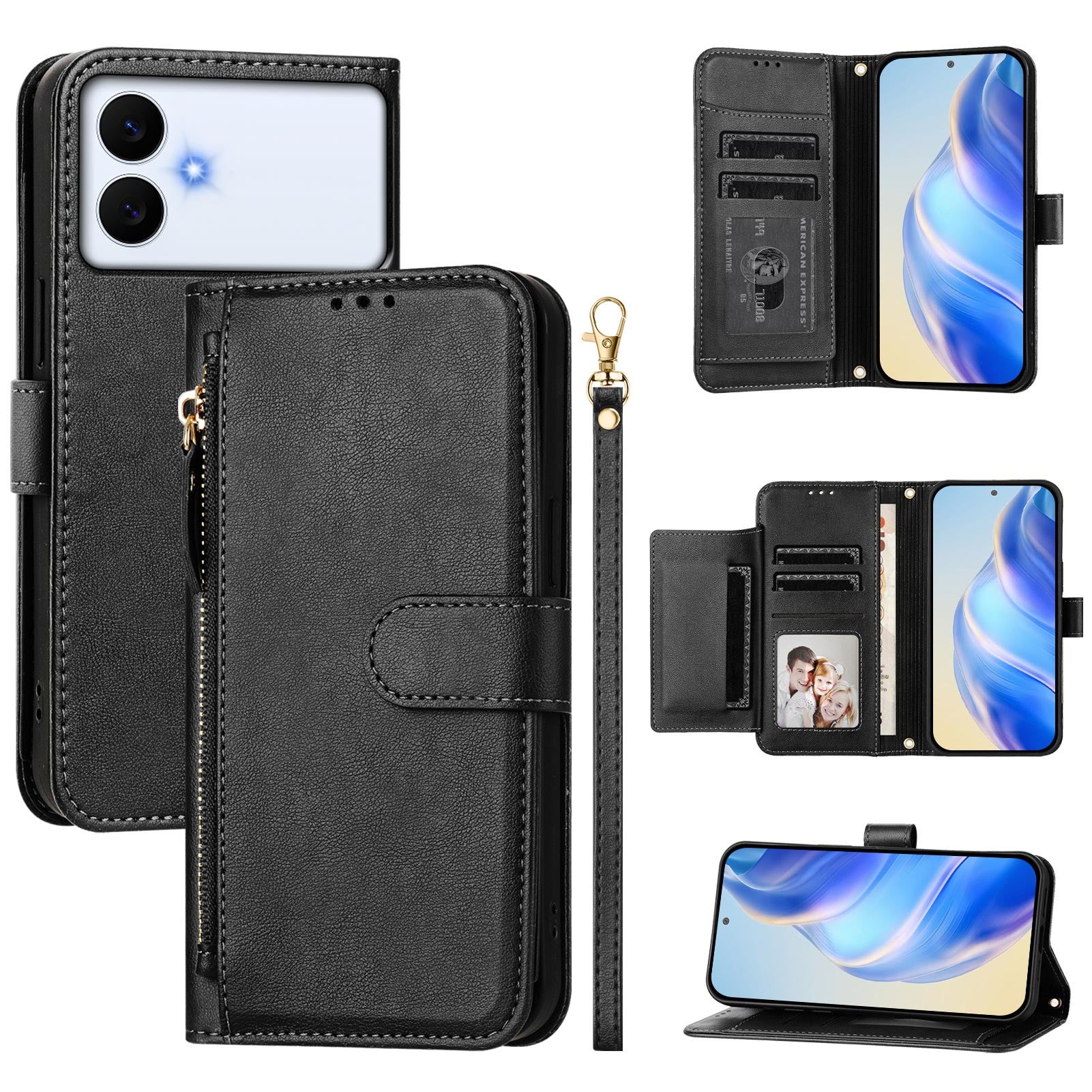 For-Samsung-Galaxy-S26-Edge-Case-Zipper-Pocket-Multiple-Card-Slots-Leather-Phone-Cover-Black