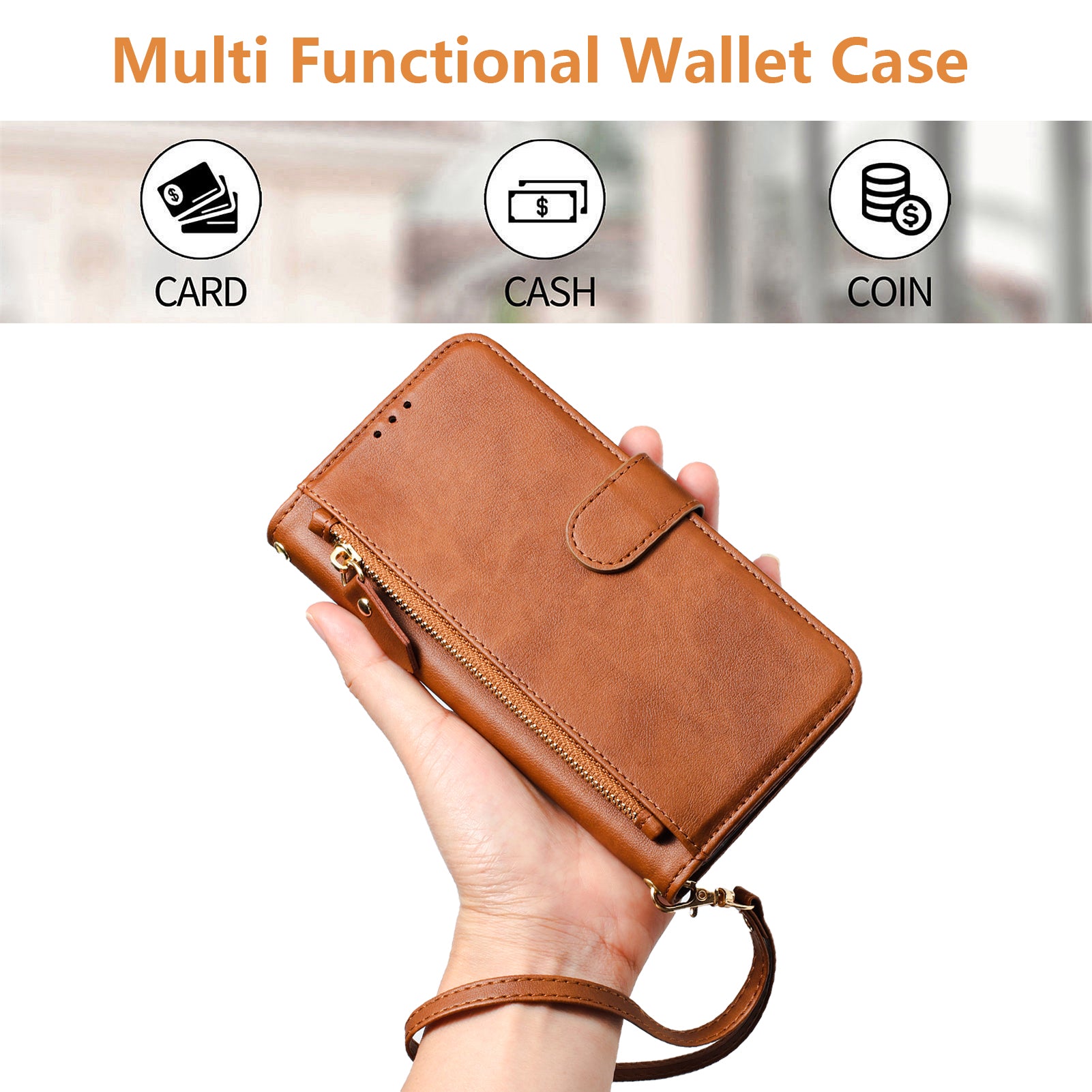 For-Samsung-Galaxy-S26-Edge-Case-Zipper-Pocket-Multiple-Card-Slots-Leather-Phone-Cover-Brown