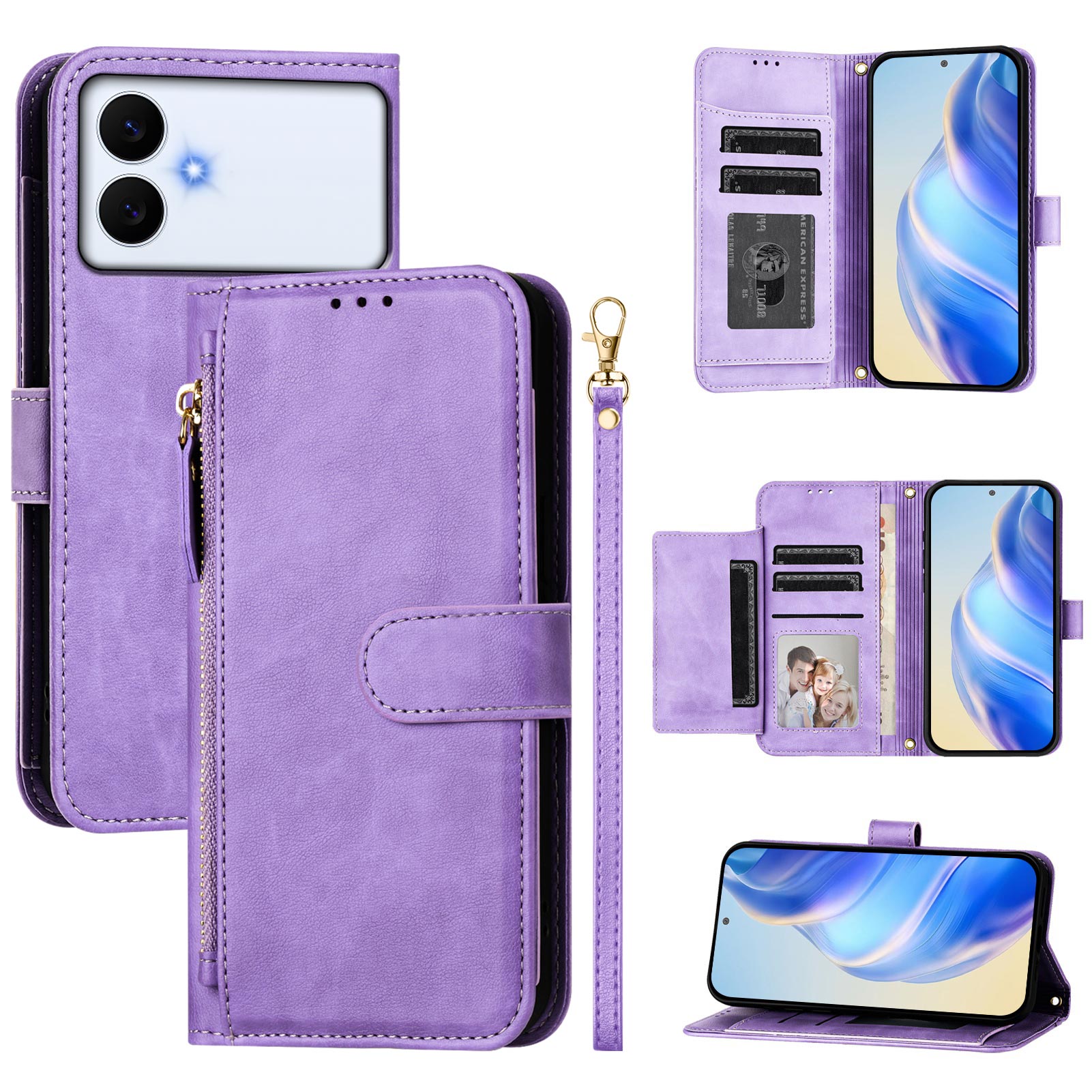 For-Samsung-Galaxy-S26-Edge-Case-Zipper-Pocket-Multiple-Card-Slots-Leather-Phone-Cover-Purple