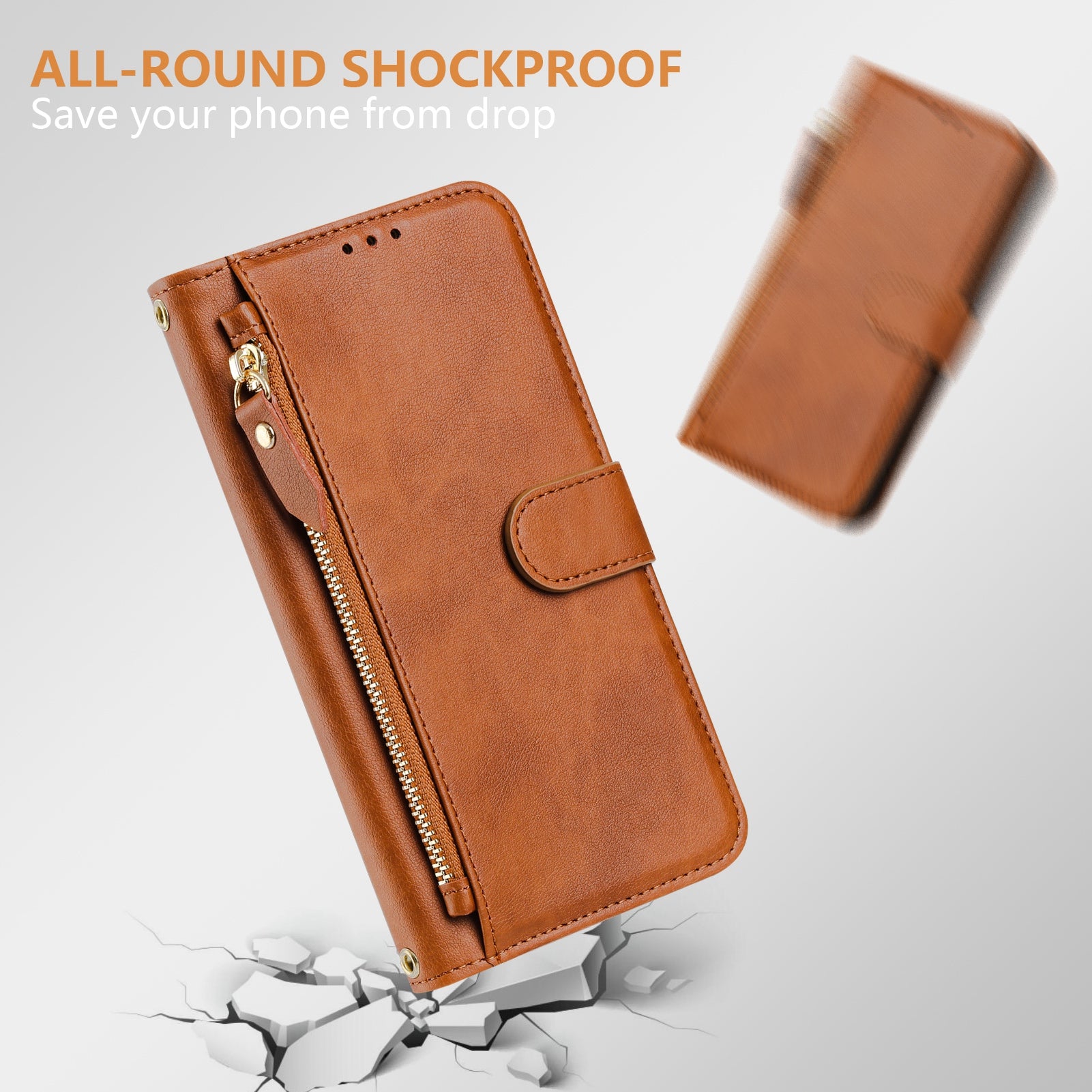 For-Samsung-Galaxy-S26-Ultra-Case-Zipper-Pocket-Multiple-Card-Slots-Leather-Phone-Cover-Brown