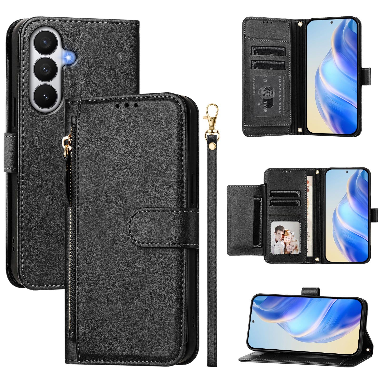For-Samsung-Galaxy-S26-/-S26-Pro-Case-Zipper-Pocket-Multiple-Card-Slots-Leather-Phone-Cover-Black