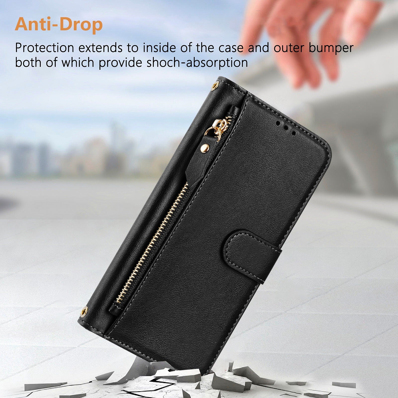 For-Samsung-Galaxy-S26-/-S26-Pro-Case-Zipper-Pocket-Multiple-Card-Slots-Leather-Phone-Cover-Black