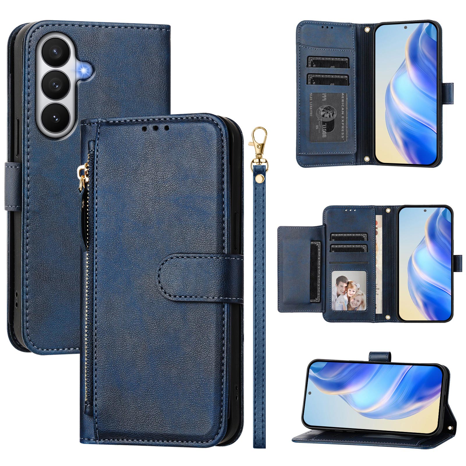 For-Samsung-Galaxy-S26-/-S26-Pro-Case-Zipper-Pocket-Multiple-Card-Slots-Leather-Phone-Cover-Blue