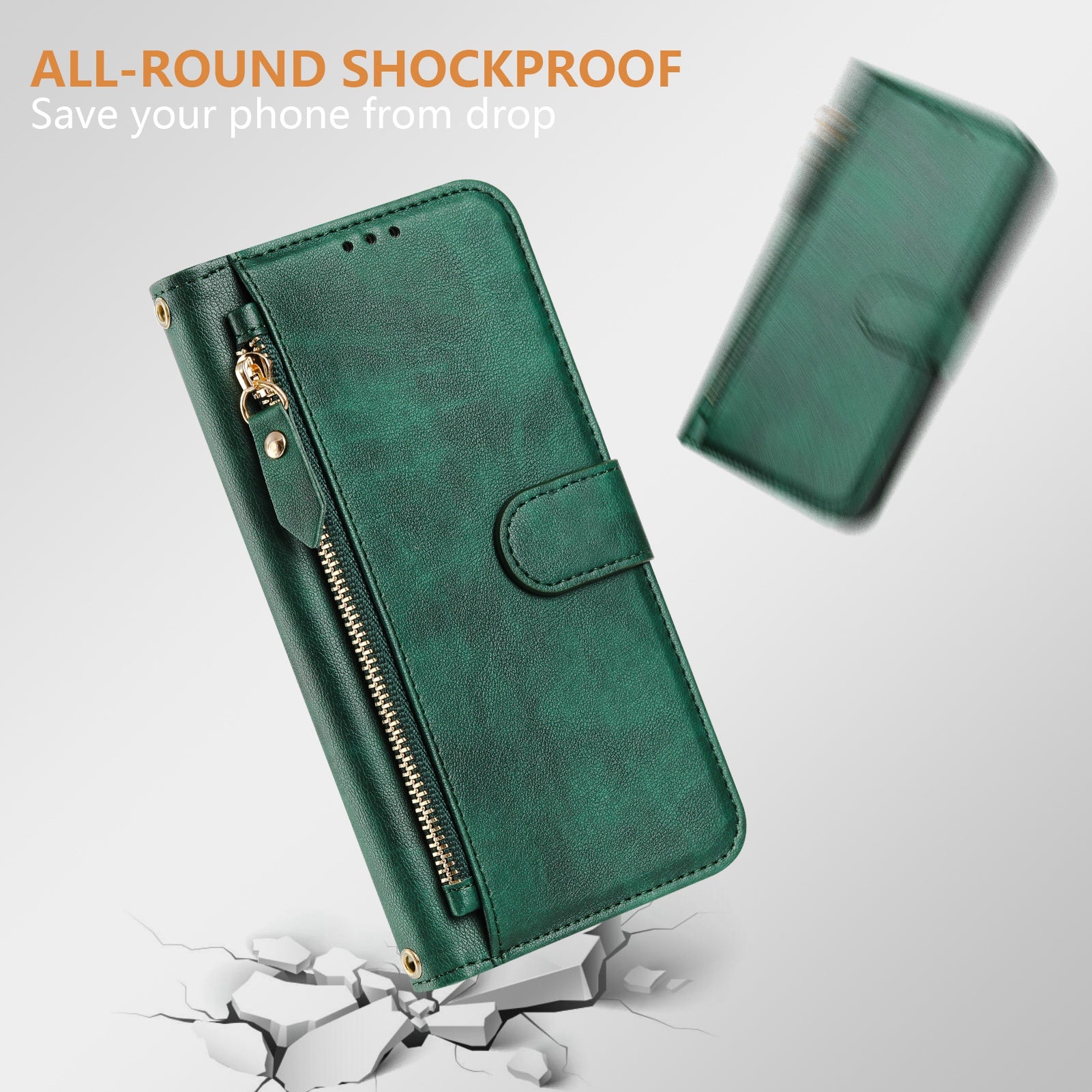 For-Samsung-Galaxy-S26-/-S26-Pro-Case-Zipper-Pocket-Multiple-Card-Slots-Leather-Phone-Cover-Green