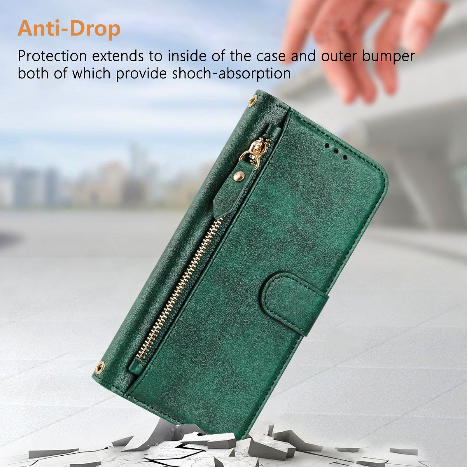 For-Samsung-Galaxy-S26-/-S26-Pro-Case-Zipper-Pocket-Multiple-Card-Slots-Leather-Phone-Cover-Green