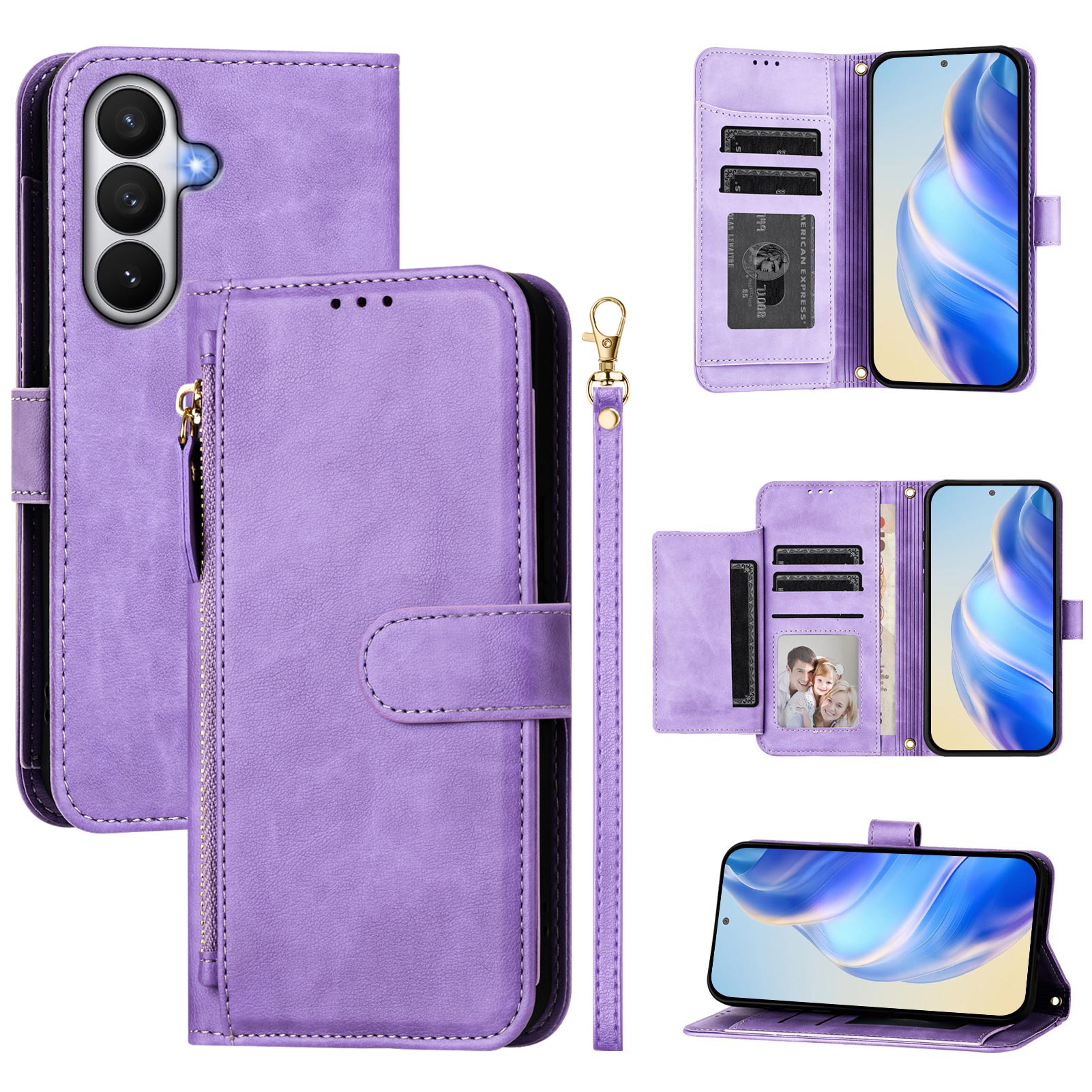For-Samsung-Galaxy-S26-/-S26-Pro-Case-Zipper-Pocket-Multiple-Card-Slots-Leather-Phone-Cover-Purple