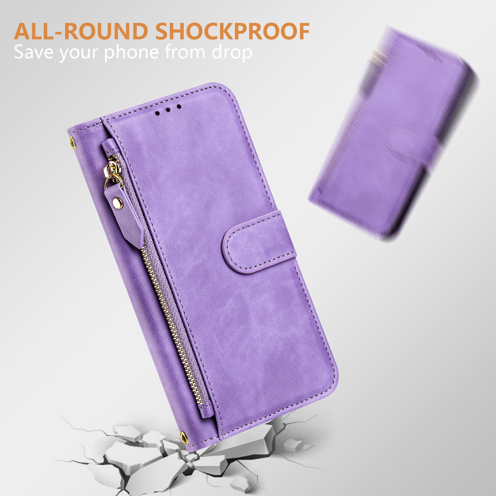 For-Samsung-Galaxy-S26-/-S26-Pro-Case-Zipper-Pocket-Multiple-Card-Slots-Leather-Phone-Cover-Purple
