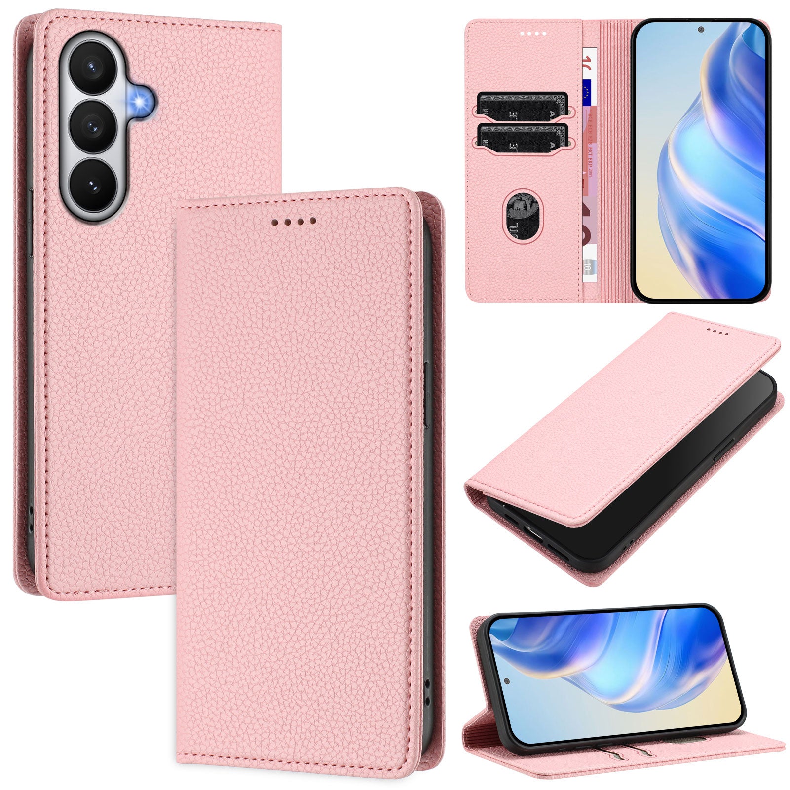 For-Samsung-Galaxy-S26-/-S26-Pro-Wallet-Case-RFID-Blocking-Litchi-Texture-Leather-Mobile-Cover-Pink