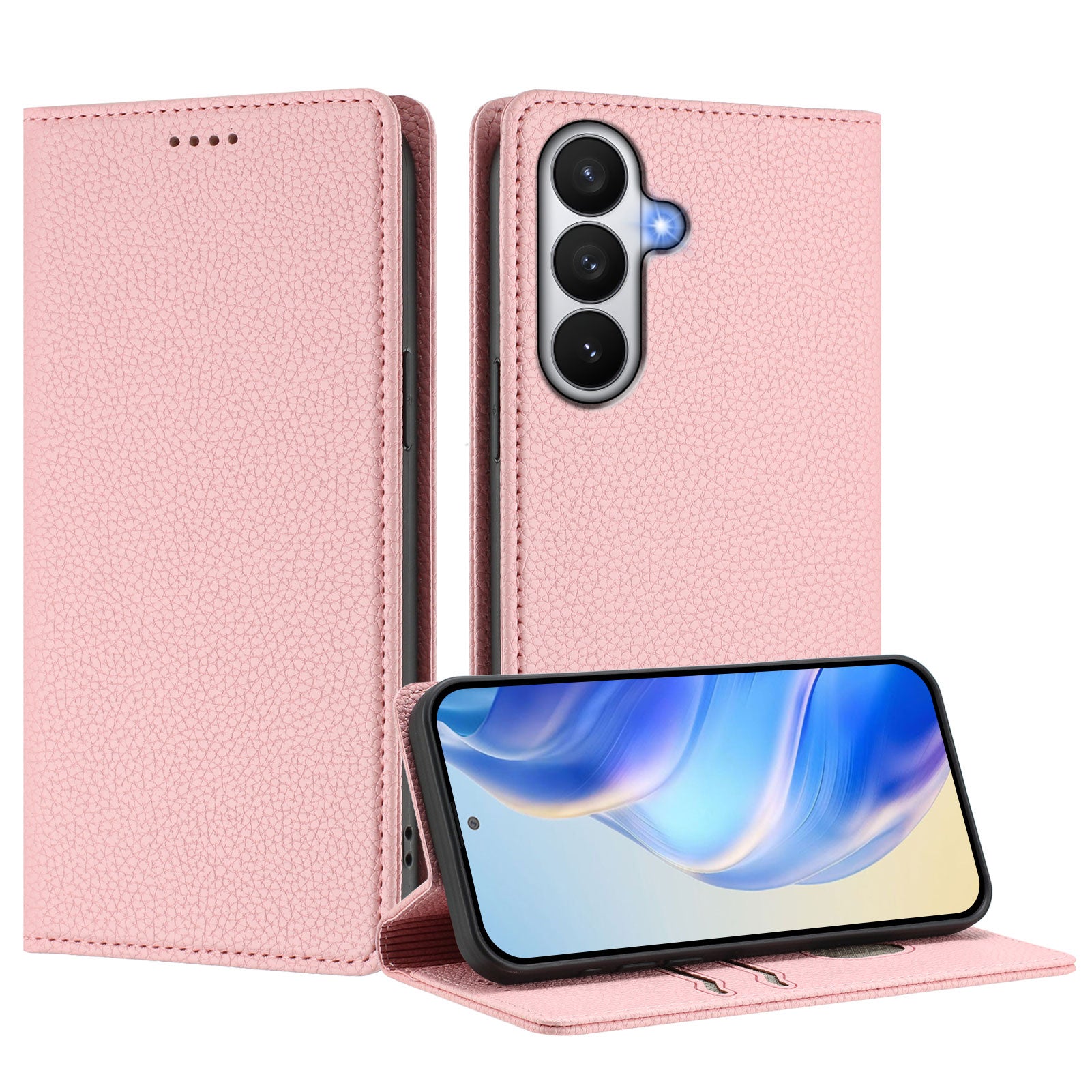 For-Samsung-Galaxy-S26-/-S26-Pro-Wallet-Case-RFID-Blocking-Litchi-Texture-Leather-Mobile-Cover-Pink