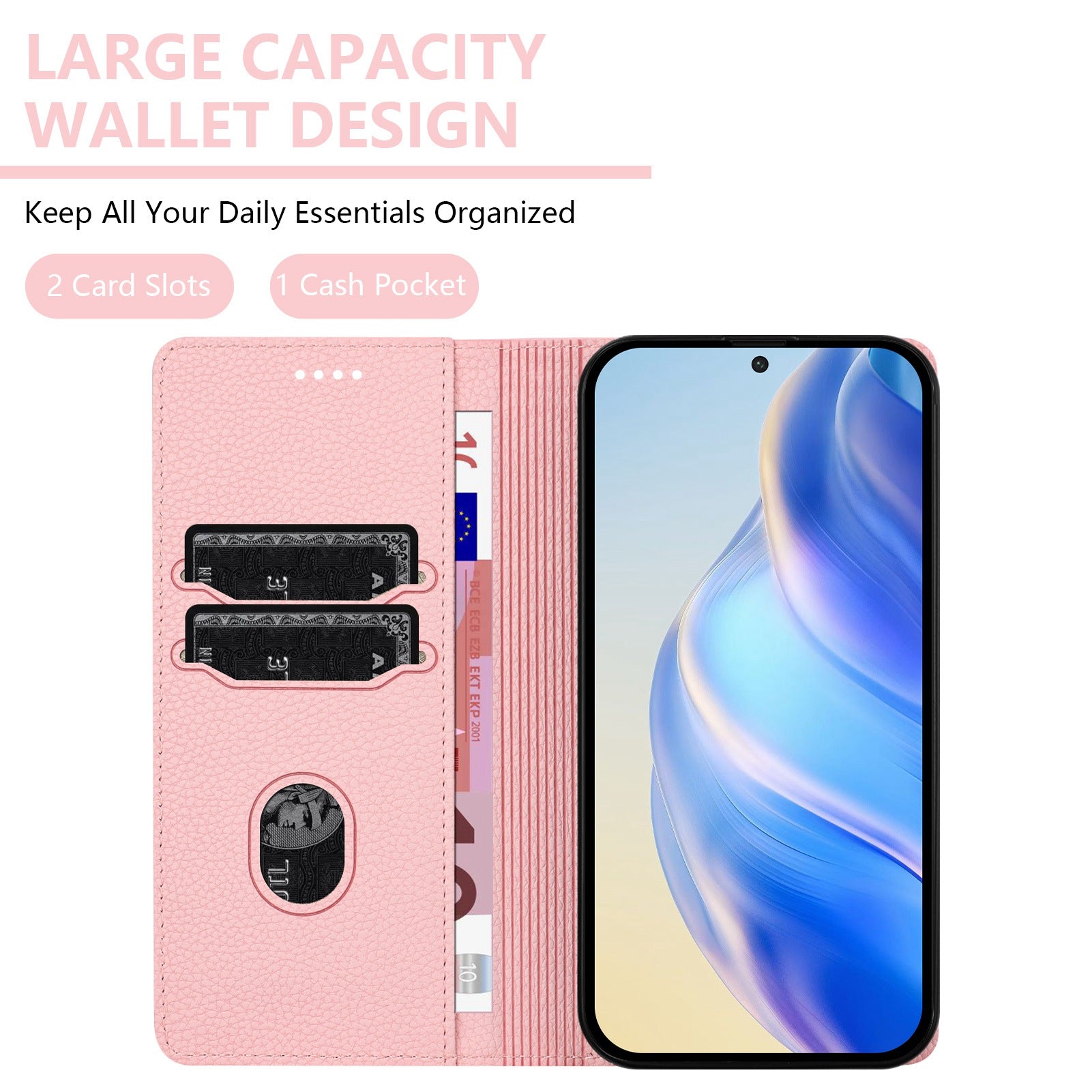 For-Samsung-Galaxy-S26-/-S26-Pro-Wallet-Case-RFID-Blocking-Litchi-Texture-Leather-Mobile-Cover-Pink