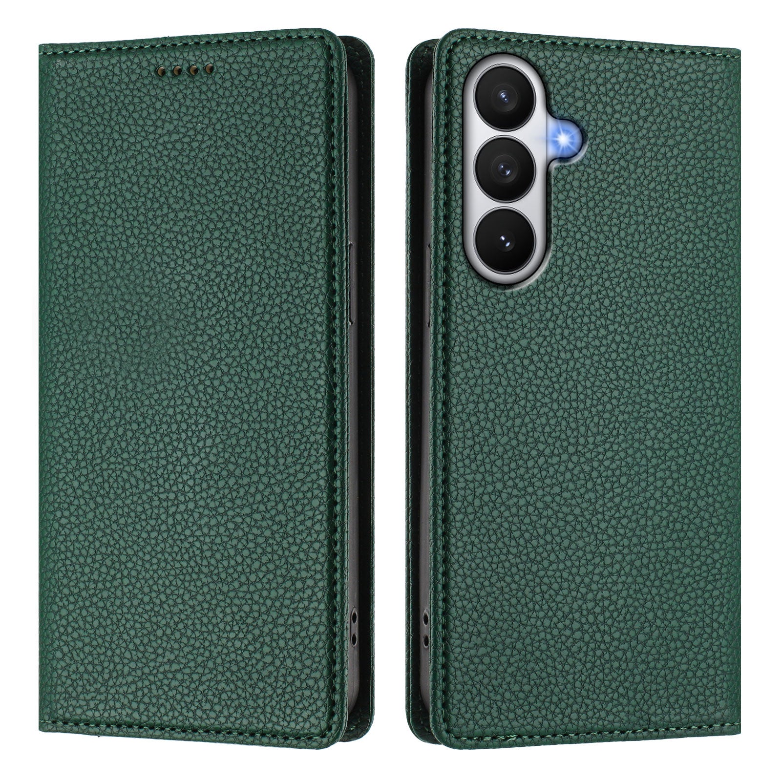 For-Samsung-Galaxy-S26-/-S26-Pro-Wallet-Case-RFID-Blocking-Litchi-Texture-Leather-Mobile-Cover-Dark-Green