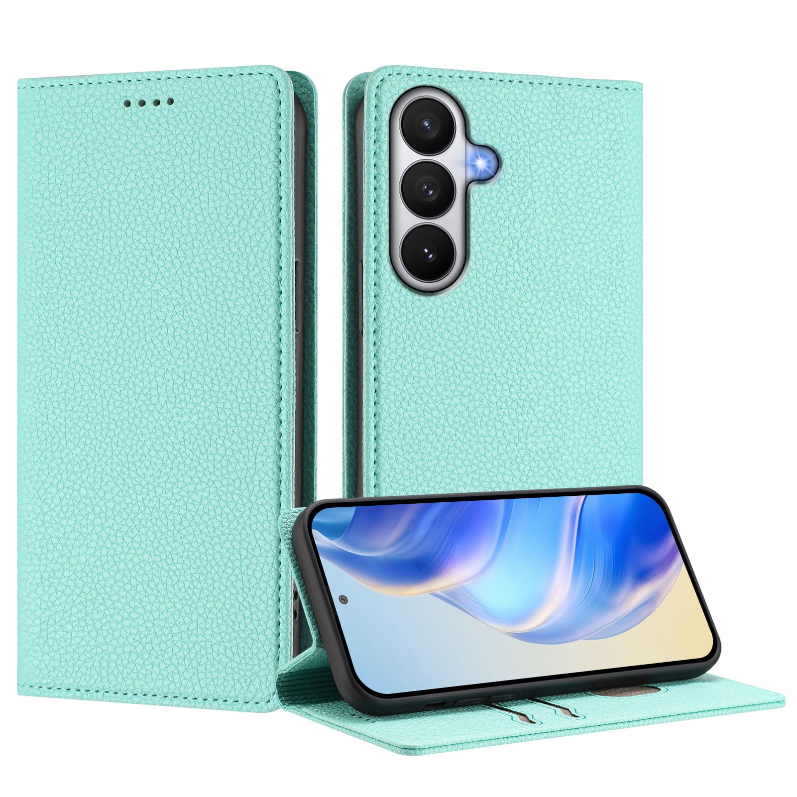 For-Samsung-Galaxy-S26-/-S26-Pro-Wallet-Case-RFID-Blocking-Litchi-Texture-Leather-Mobile-Cover-Mint-Green