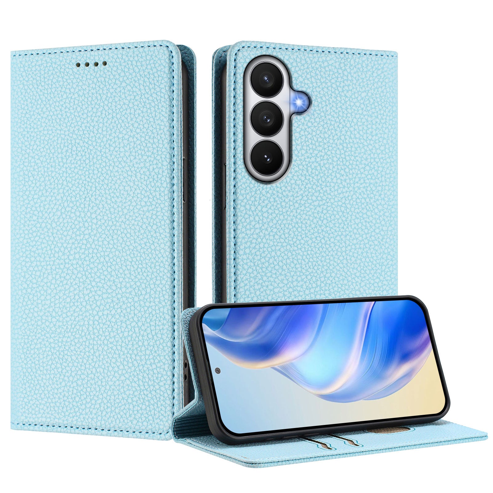 For-Samsung-Galaxy-S26-/-S26-Pro-Wallet-Case-RFID-Blocking-Litchi-Texture-Leather-Mobile-Cover-Baby-Blue