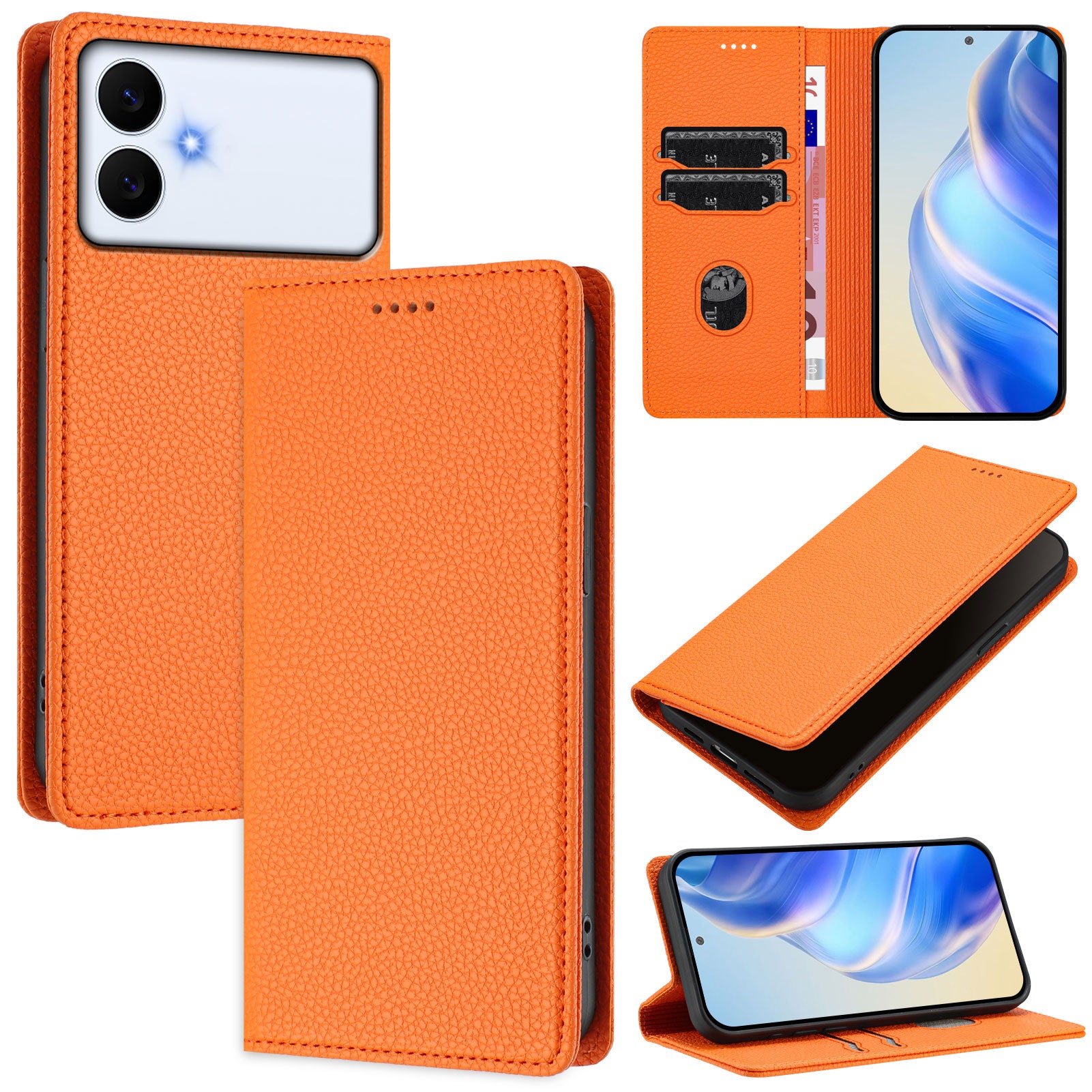 For-Samsung-Galaxy-S26-Edge-Wallet-Case-RFID-Blocking-Litchi-Texture-Leather-Mobile-Cover-Orange