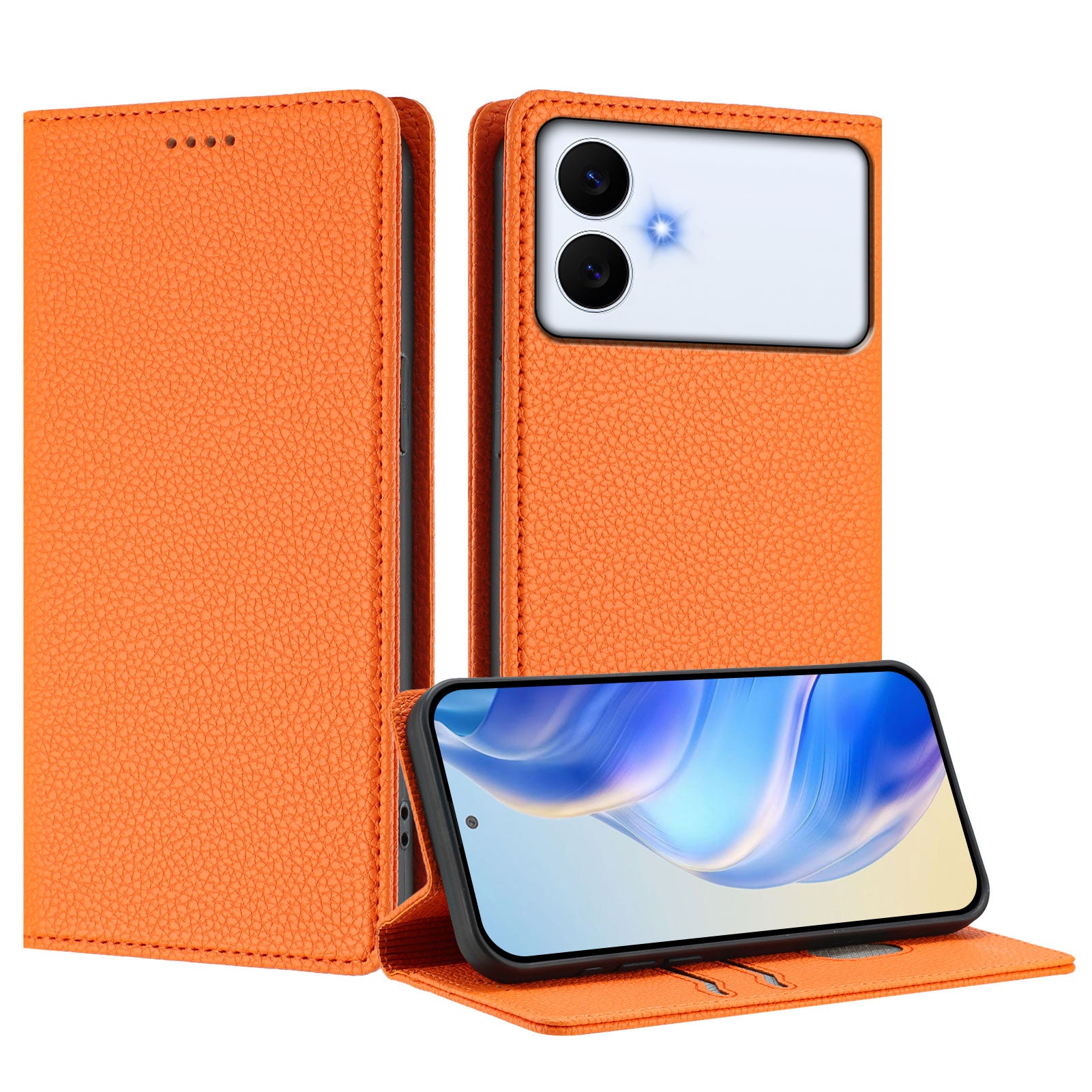 For-Samsung-Galaxy-S26-Edge-Wallet-Case-RFID-Blocking-Litchi-Texture-Leather-Mobile-Cover-Orange