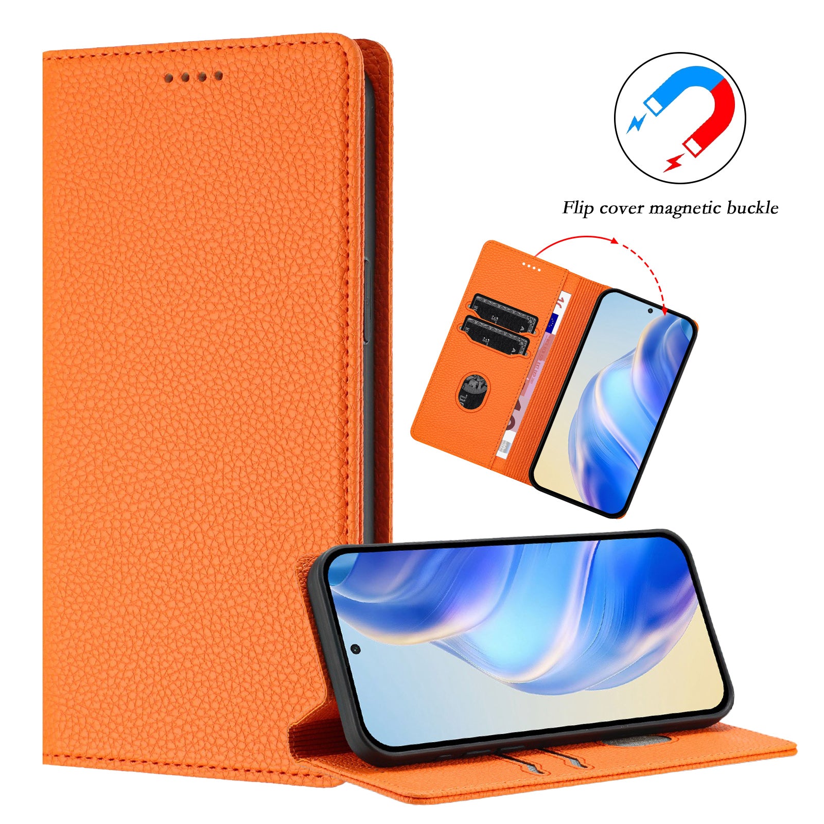 For-Samsung-Galaxy-S26-Edge-Wallet-Case-RFID-Blocking-Litchi-Texture-Leather-Mobile-Cover-Orange