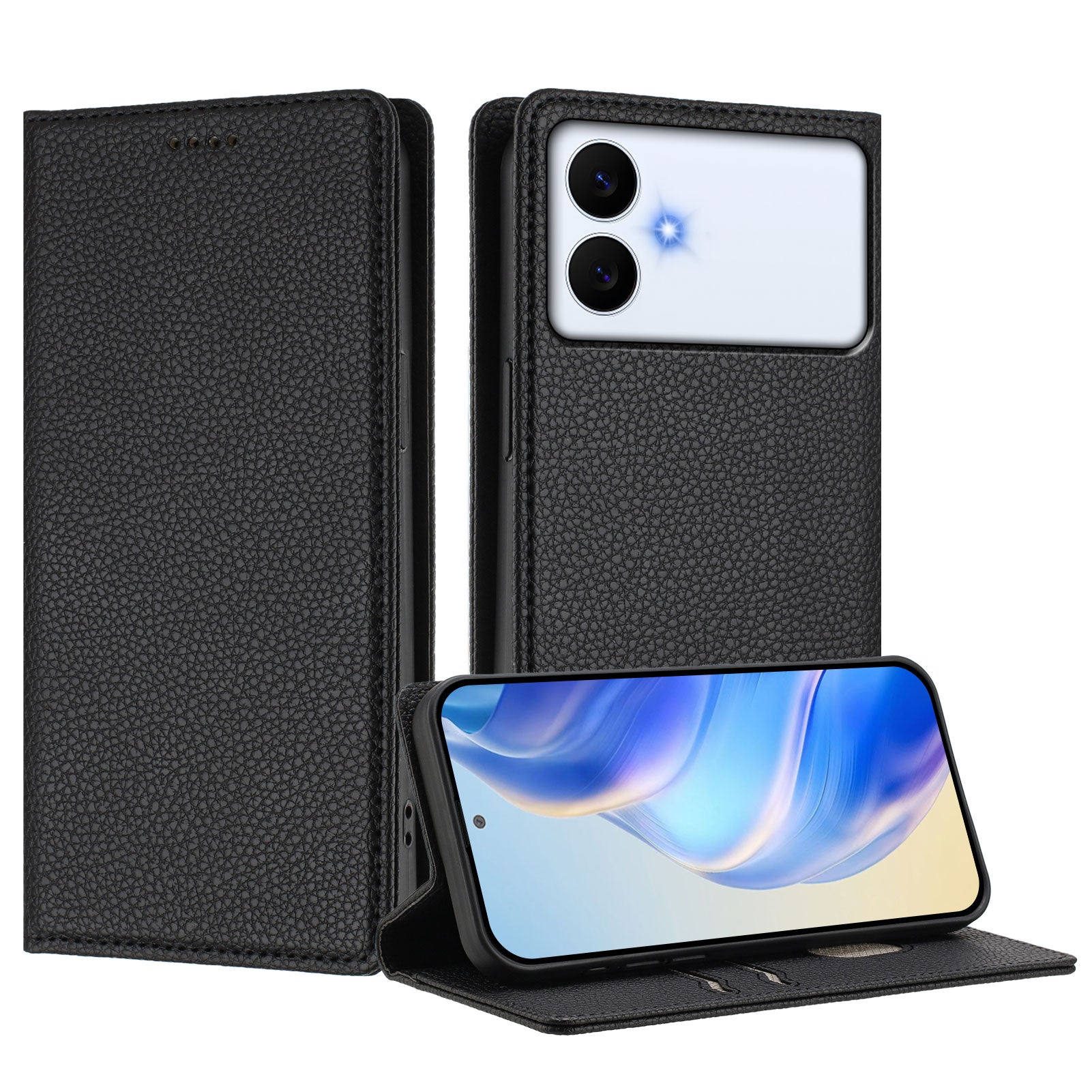 For-Samsung-Galaxy-S26-Edge-Wallet-Case-RFID-Blocking-Litchi-Texture-Leather-Mobile-Cover-Black