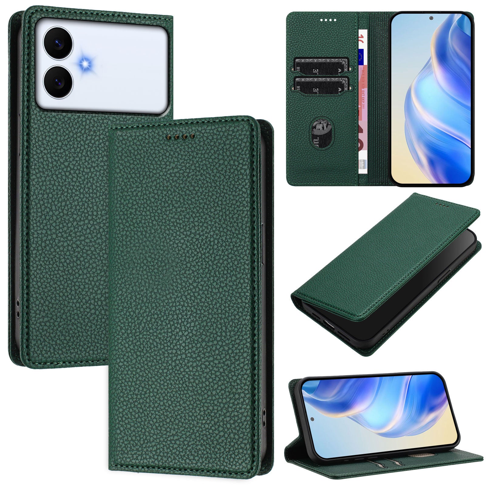 For-Samsung-Galaxy-S26-Edge-Wallet-Case-RFID-Blocking-Litchi-Texture-Leather-Mobile-Cover-Dark-Green
