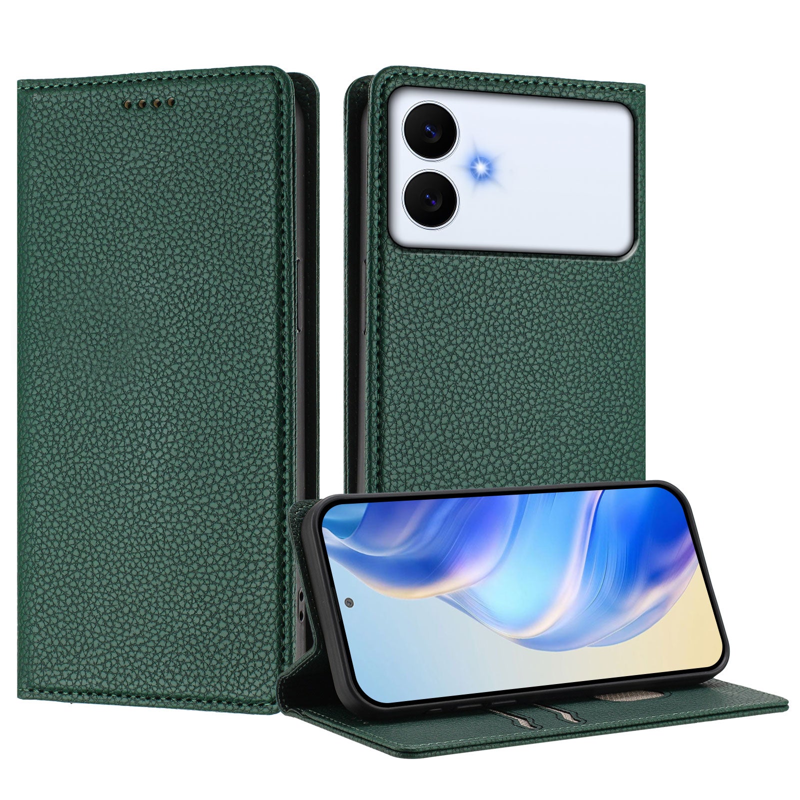 For-Samsung-Galaxy-S26-Edge-Wallet-Case-RFID-Blocking-Litchi-Texture-Leather-Mobile-Cover-Dark-Green