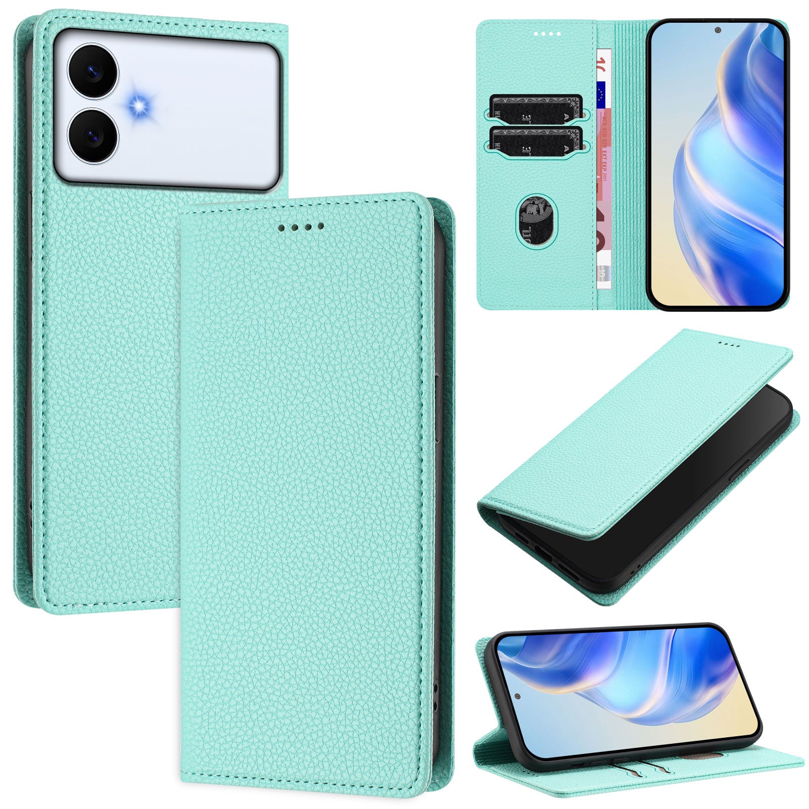 For-Samsung-Galaxy-S26-Edge-Wallet-Case-RFID-Blocking-Litchi-Texture-Leather-Mobile-Cover-Mint-Green