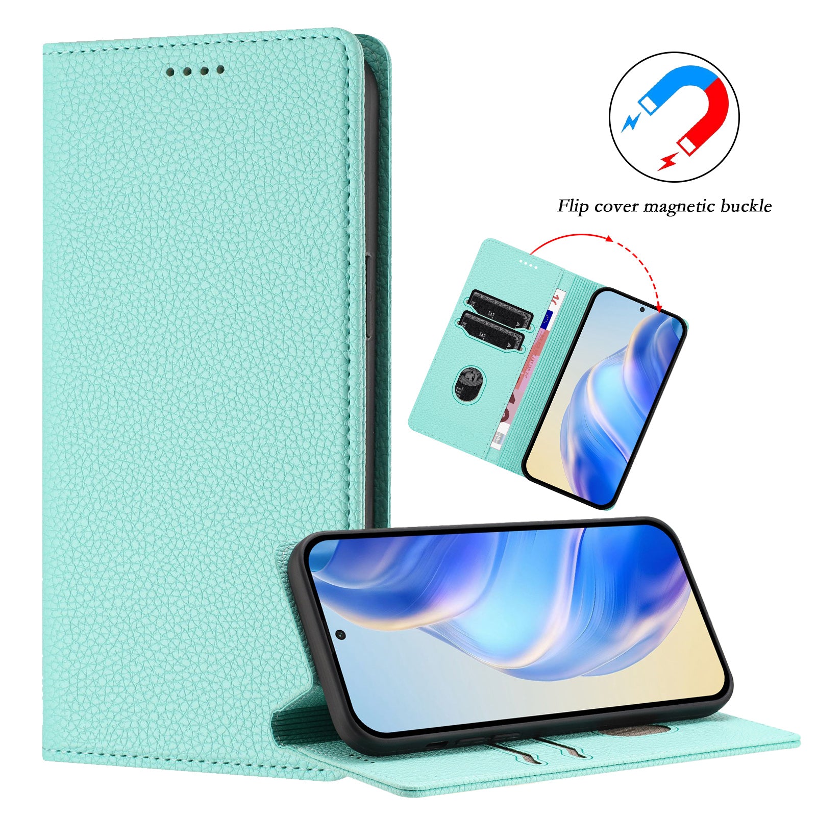 For-Samsung-Galaxy-S26-Edge-Wallet-Case-RFID-Blocking-Litchi-Texture-Leather-Mobile-Cover-Mint-Green