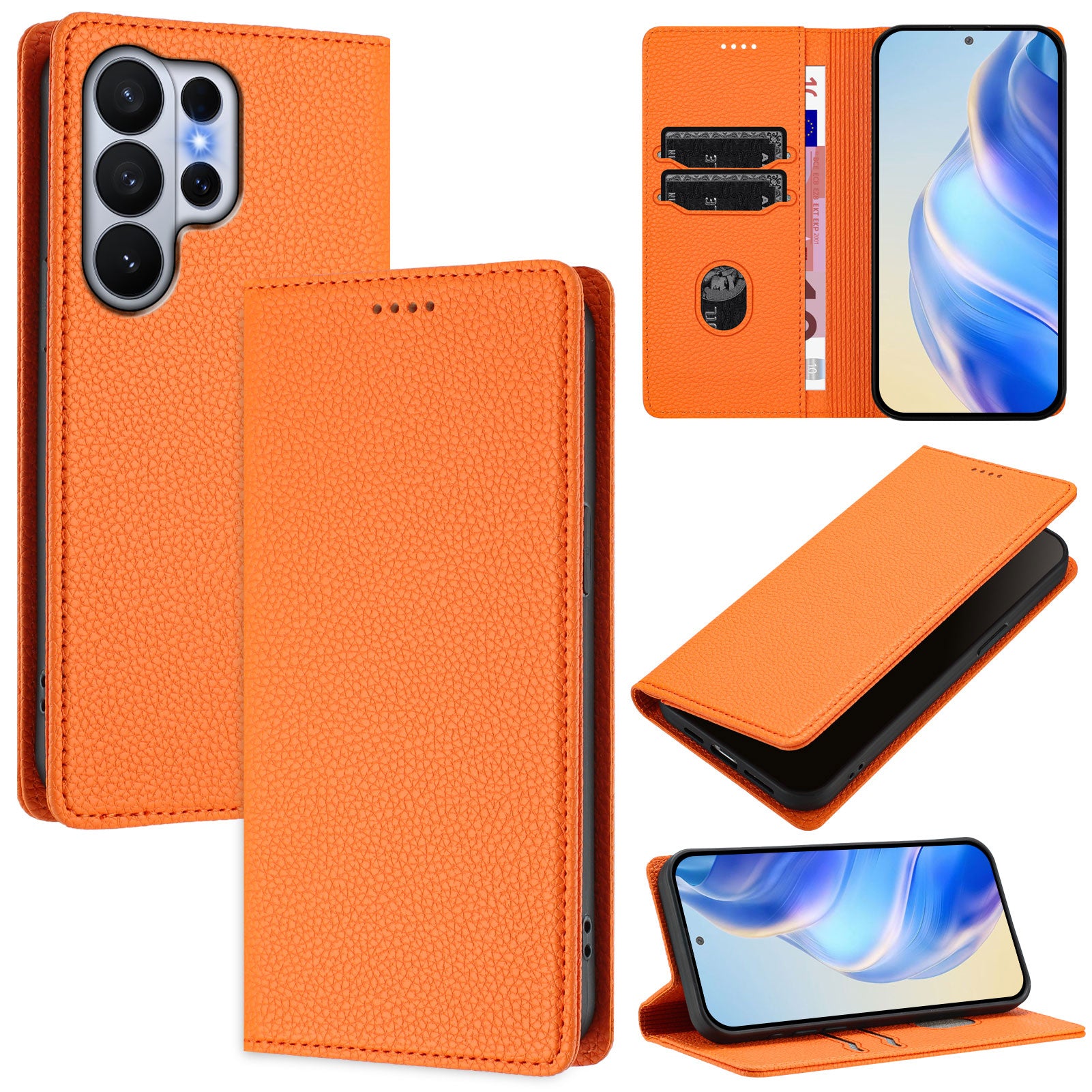 For-Samsung-Galaxy-S26-Ultra-Wallet-Case-RFID-Blocking-Litchi-Texture-Leather-Mobile-Cover-Orange