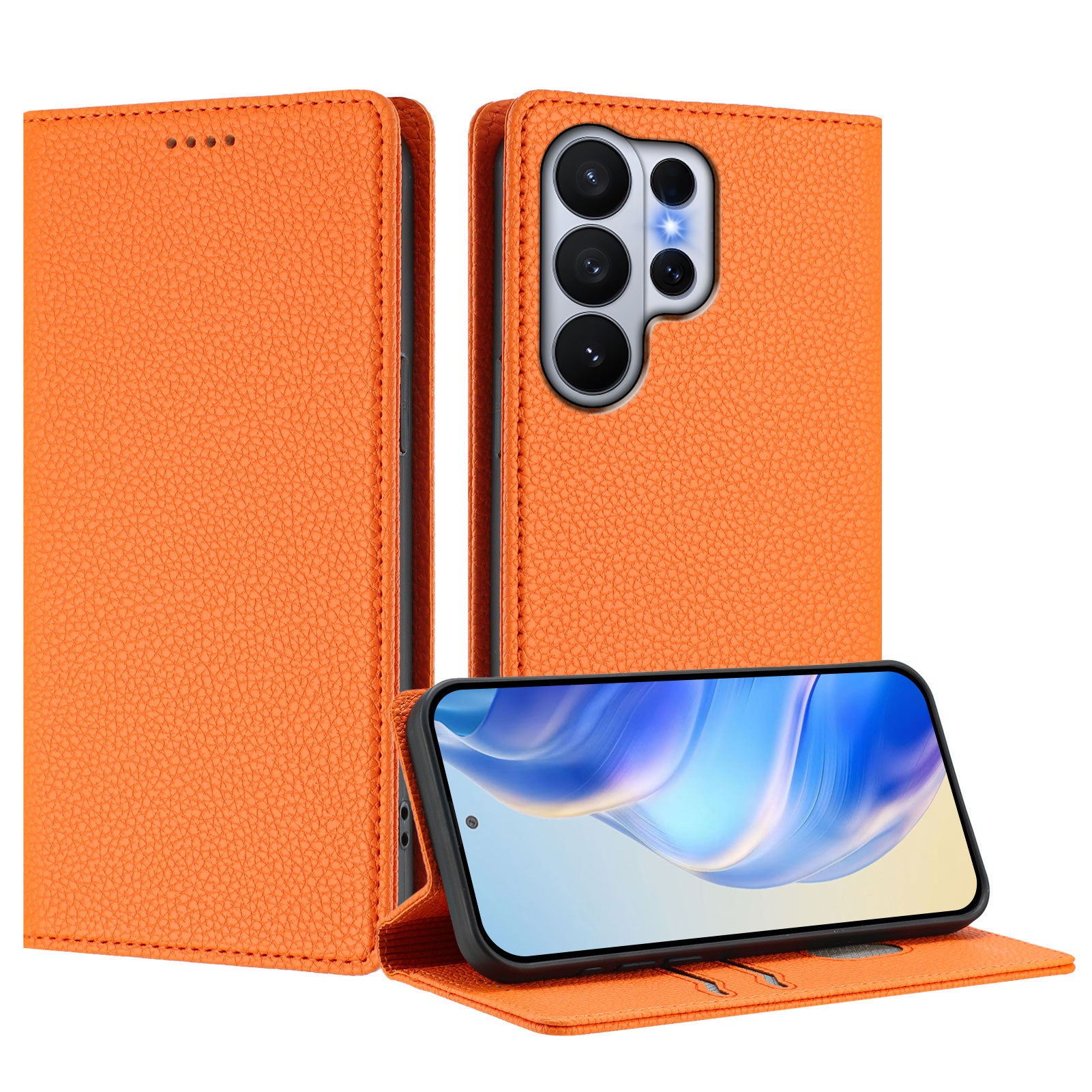 For-Samsung-Galaxy-S26-Ultra-Wallet-Case-RFID-Blocking-Litchi-Texture-Leather-Mobile-Cover-Orange