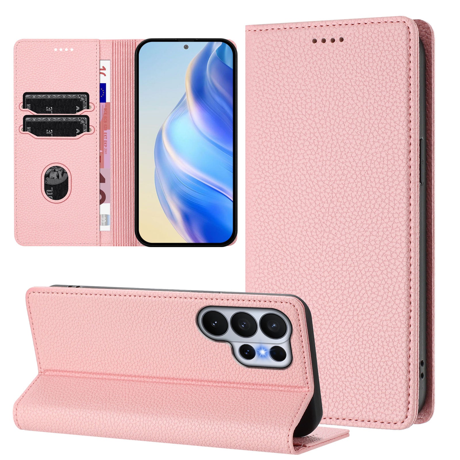For-Samsung-Galaxy-S26-Ultra-Wallet-Case-RFID-Blocking-Litchi-Texture-Leather-Mobile-Cover-Pink