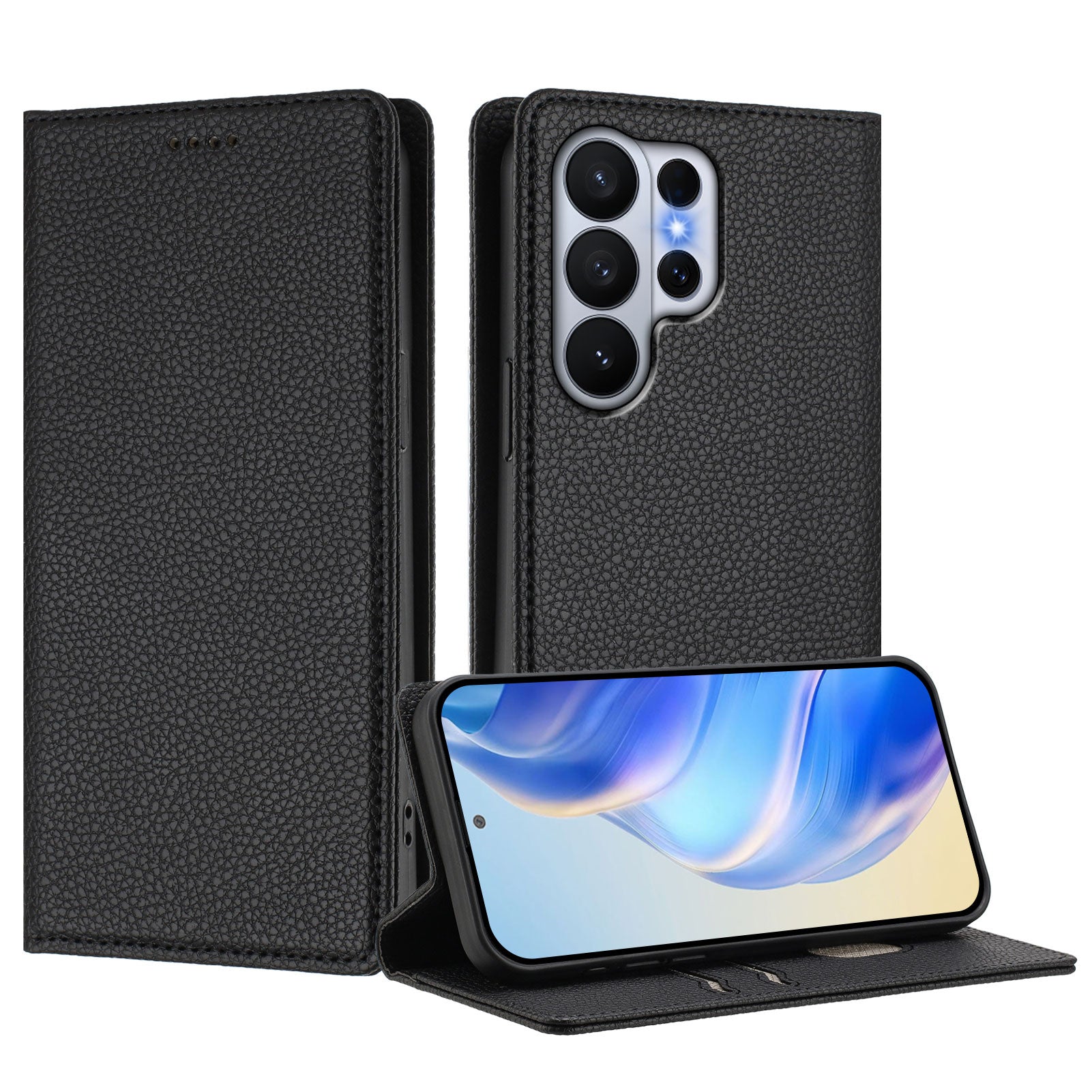 For-Samsung-Galaxy-S26-Ultra-Wallet-Case-RFID-Blocking-Litchi-Texture-Leather-Mobile-Cover-Black