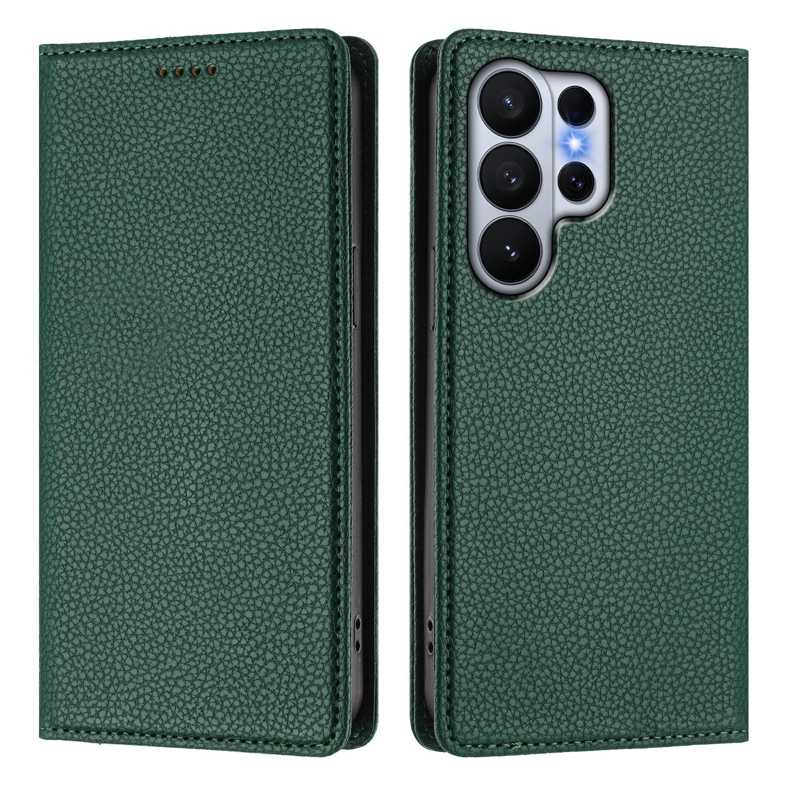 For-Samsung-Galaxy-S26-Ultra-Wallet-Case-RFID-Blocking-Litchi-Texture-Leather-Mobile-Cover-Dark-Green